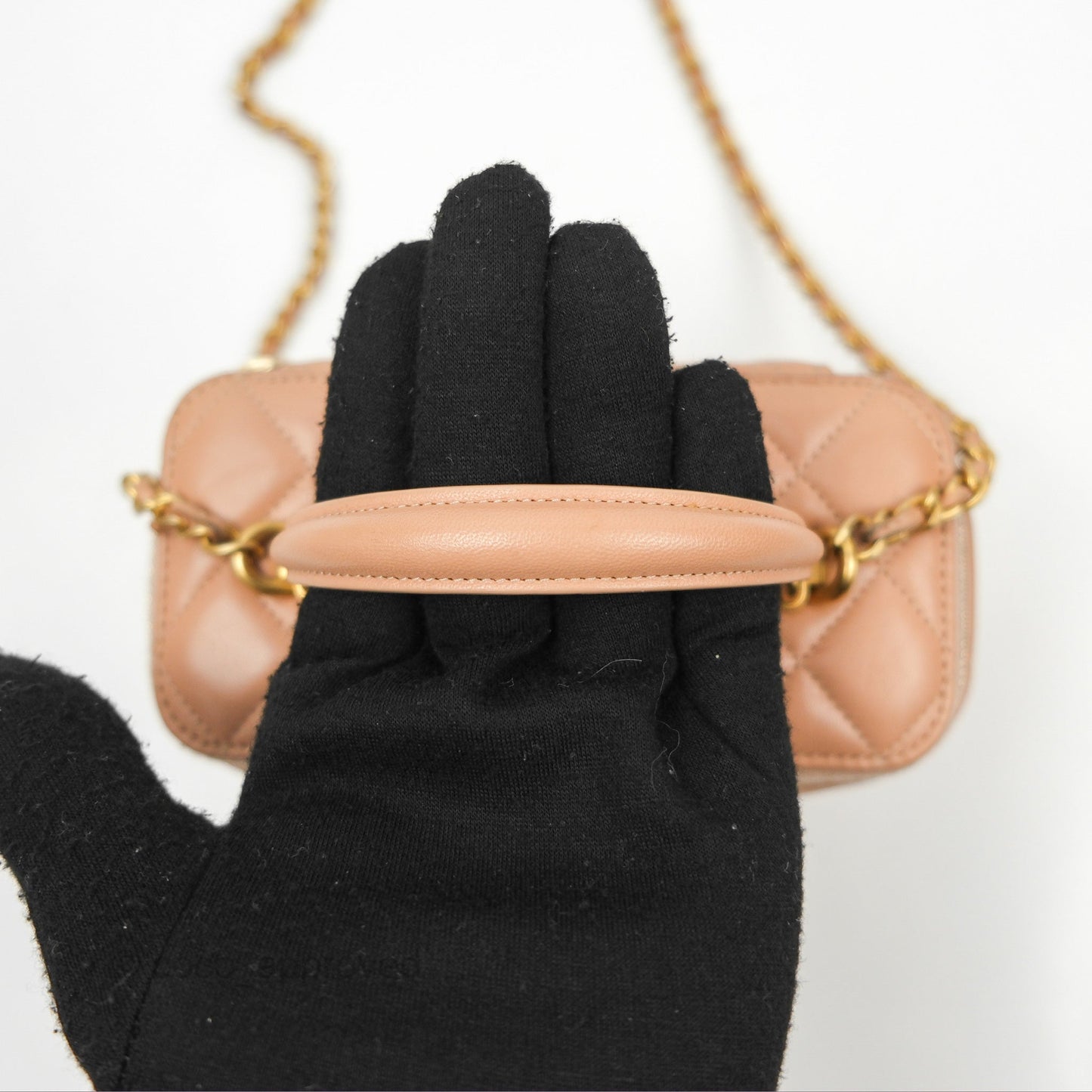 Chanel Vanity Rectangular Top Handle Beige Lambskin Aged Gold Hardware