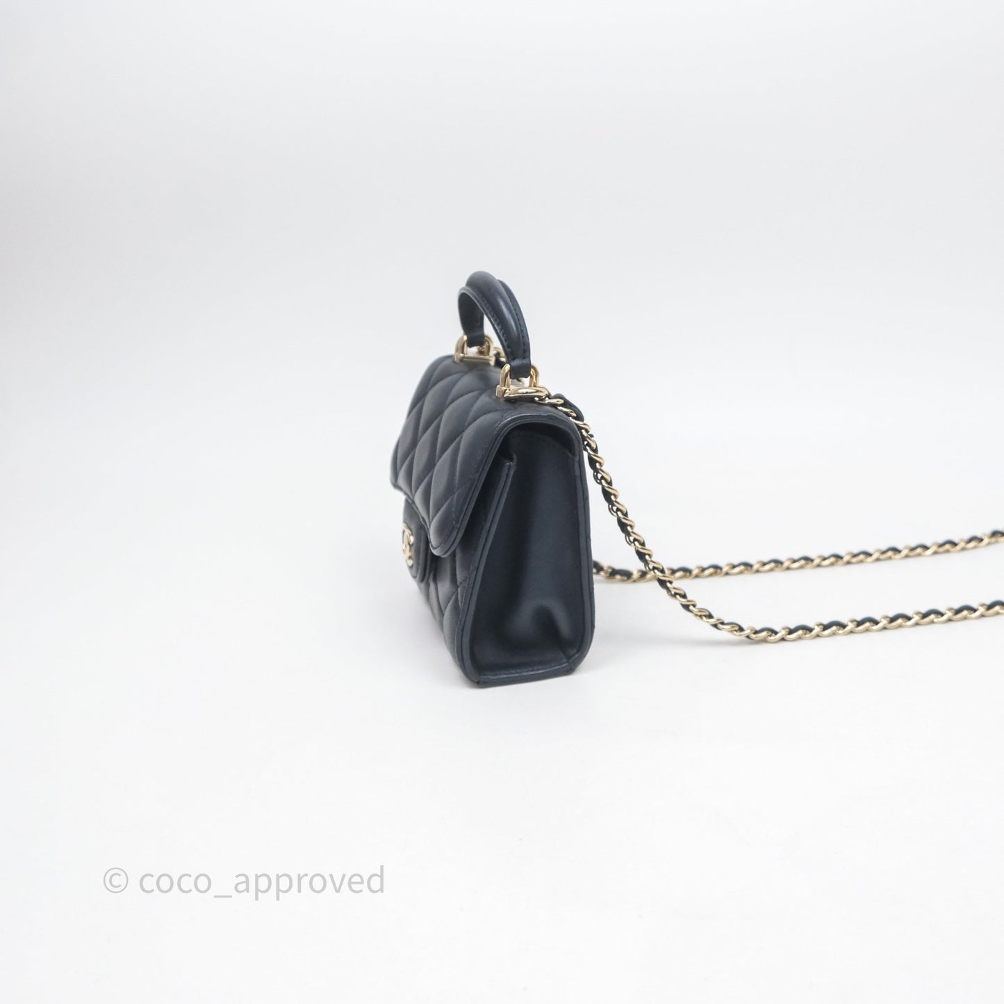 Chanel Mini Handle Clutch With Chain Iridescent Dark Navy Lambskin Gold Hardware