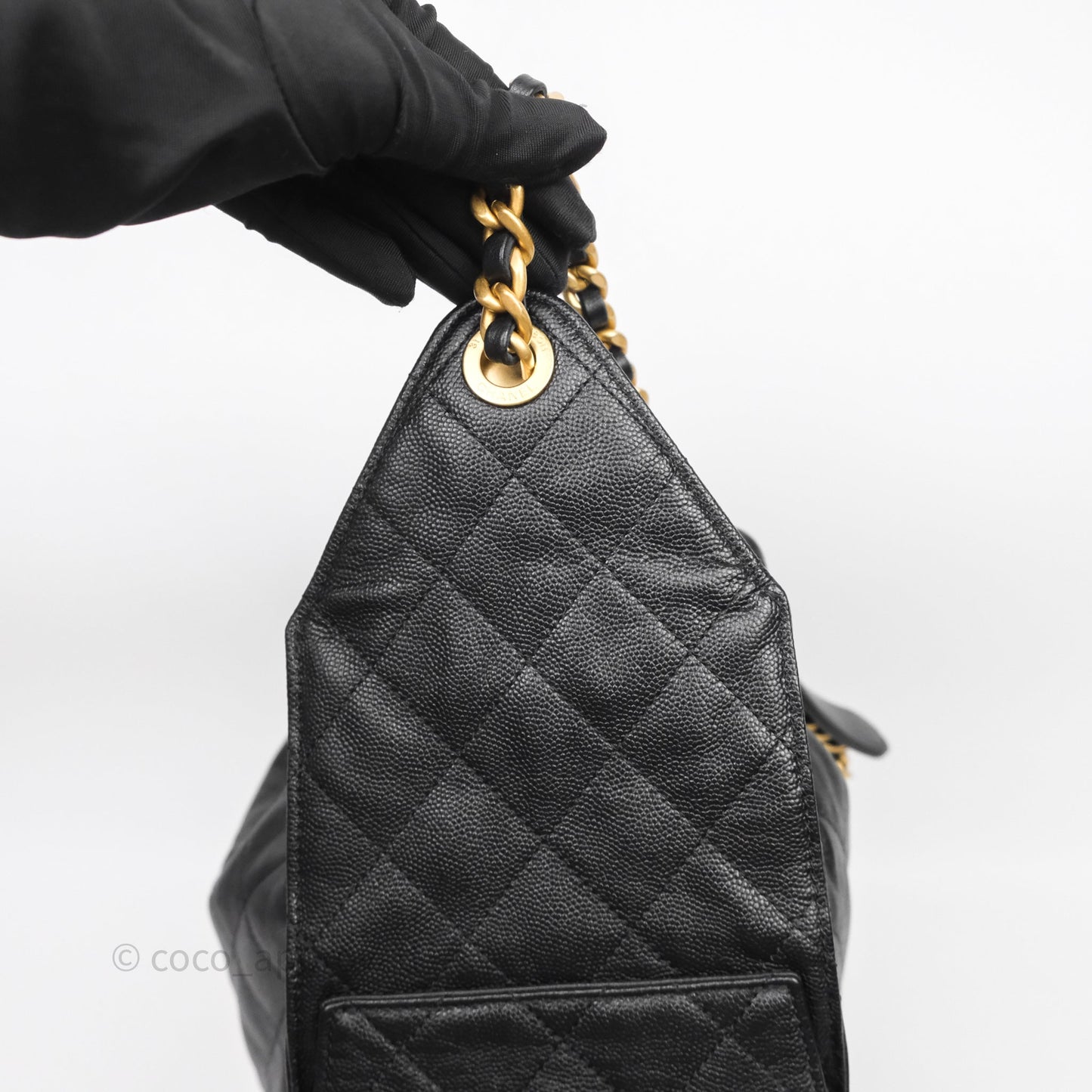 Chanel 25 Medium Black Caviar Aged Gold Hardware