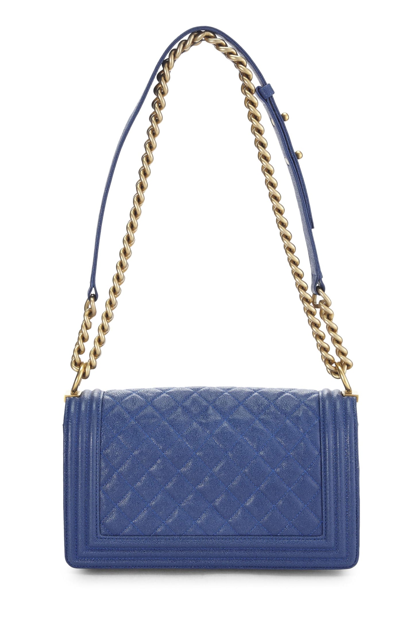 Chanel,  Blue Quilted Caviar Boy Bag Medium, Blue