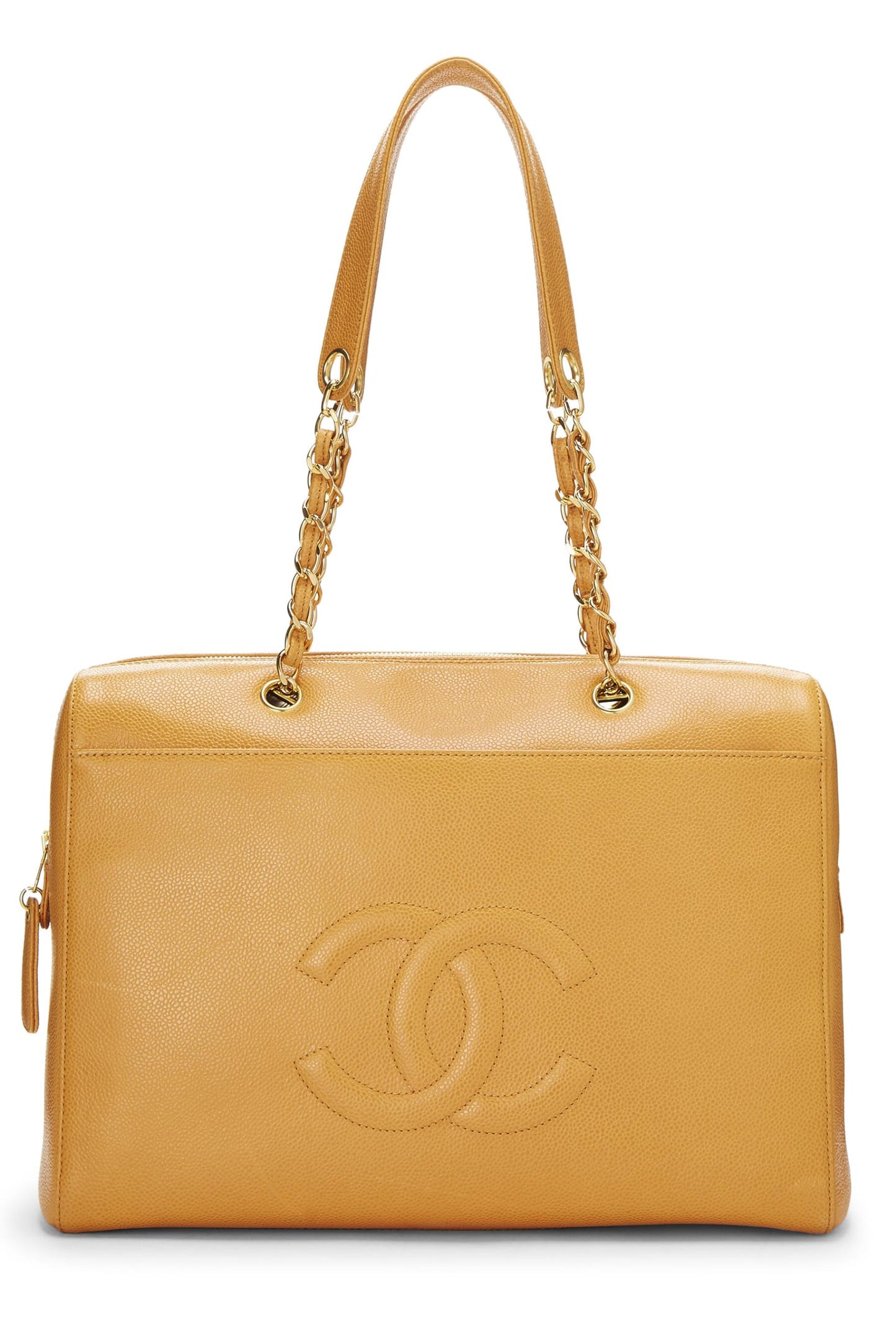 Chanel,  Orange Caviar Zip Tote Small, Orange