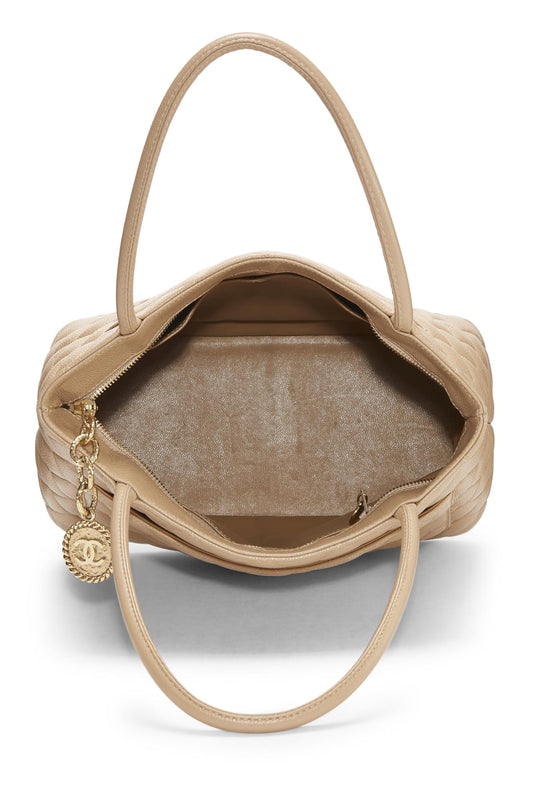 Chanel,  Beige Quilted Caviar Medallion Tote, Beige