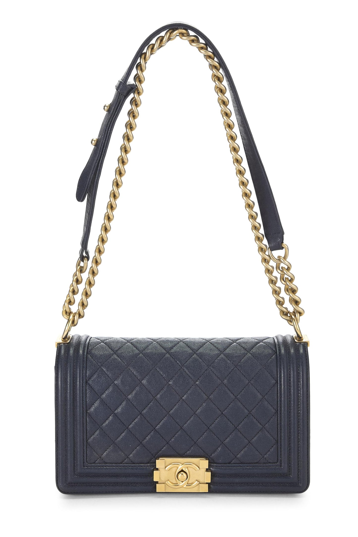 Chanel,  Navy Quilted Caviar Boy Bag Medium, Navy