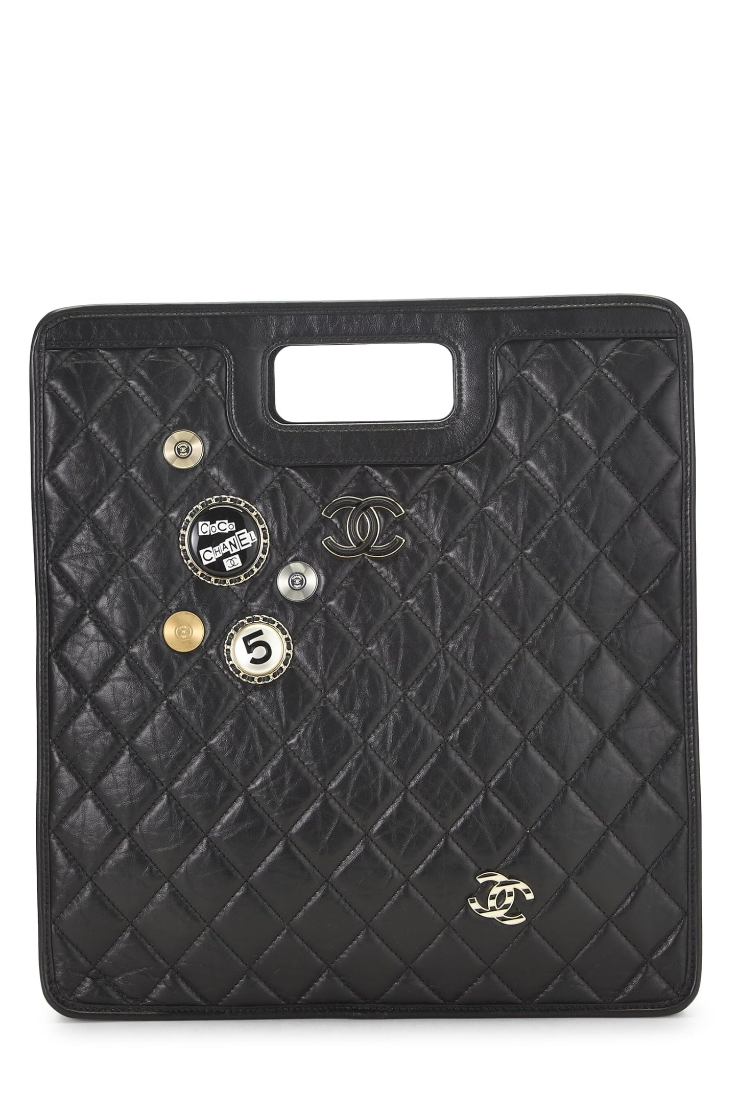 Chanel,  Black Calfskin Charms Shopping Bag Large, Black