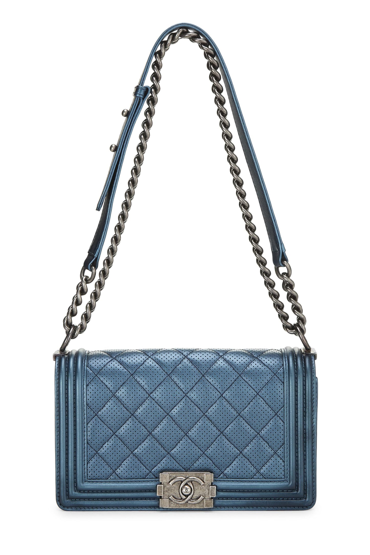 Chanel,  Iridescent Navy Perforated Boy Bag Medium, Navy