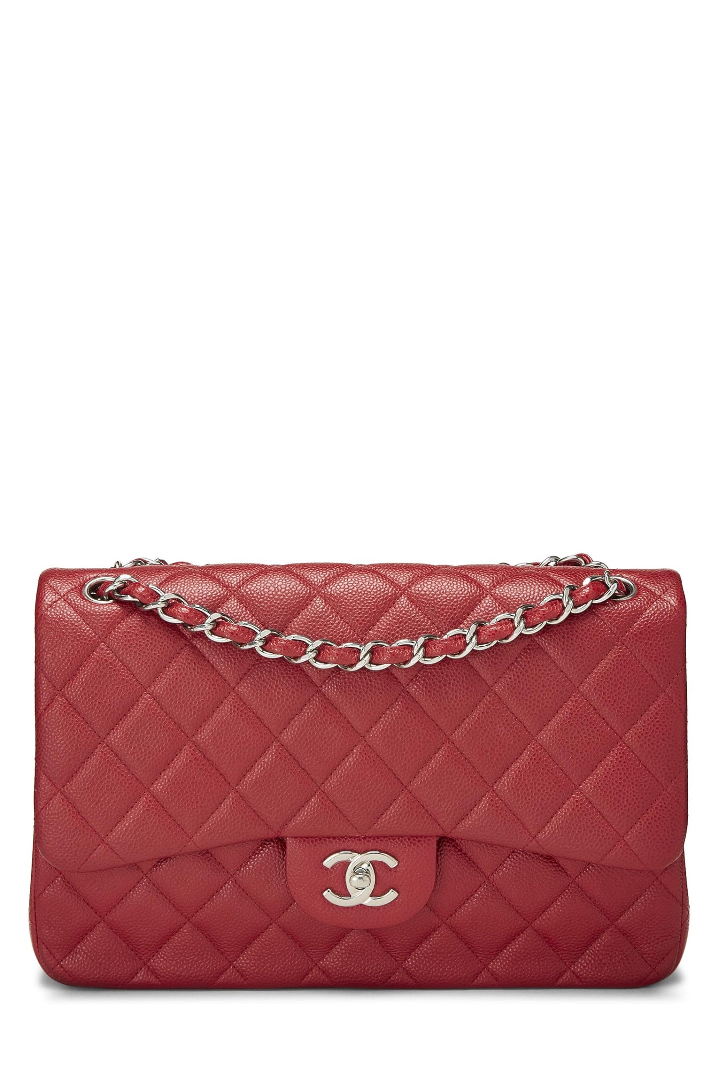 Chanel,  Red Quilted Caviar New Classic Double Flap Jumbo, Red