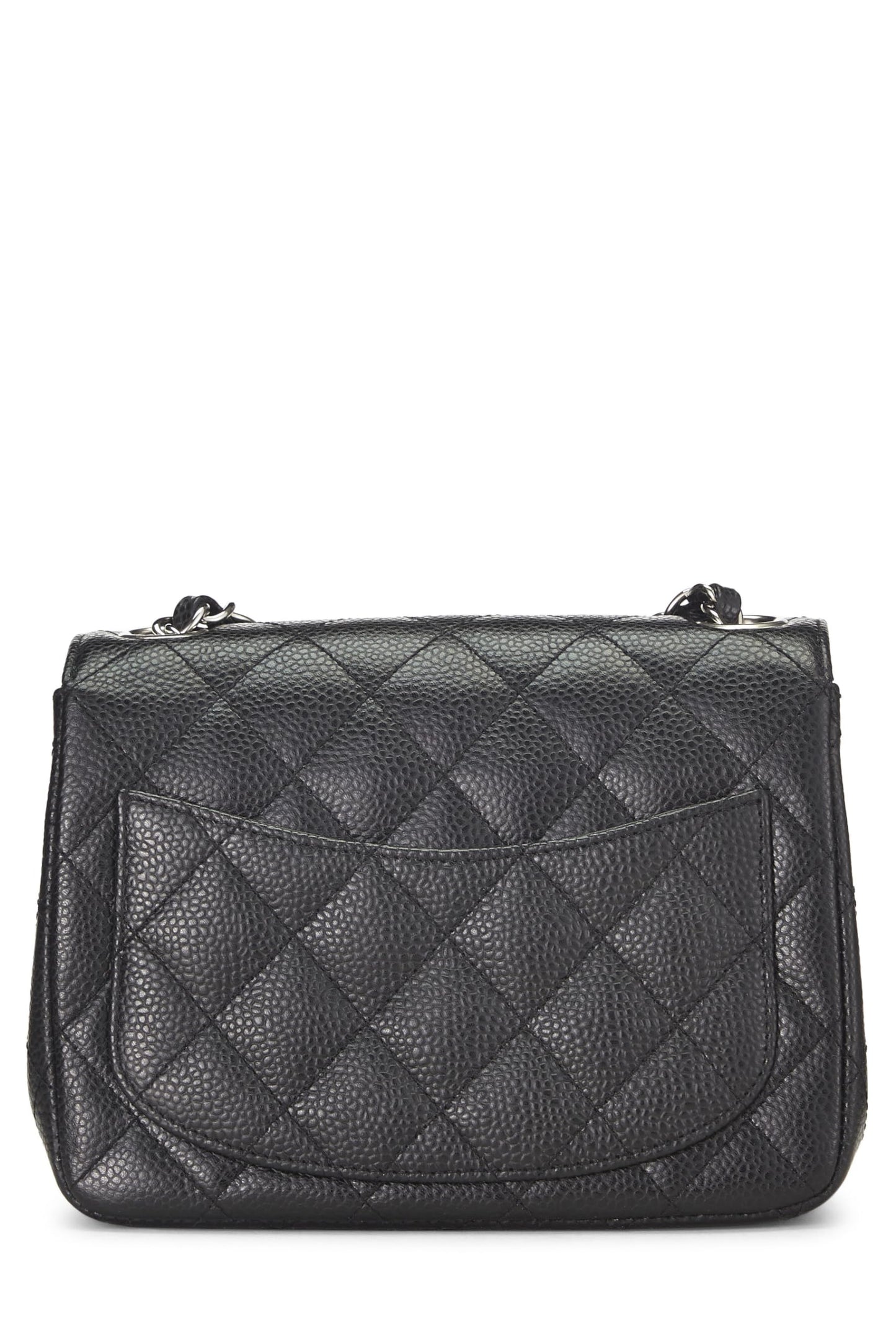 Chanel,  Black Quilted Caviar Classic Square Flap Mini, Black