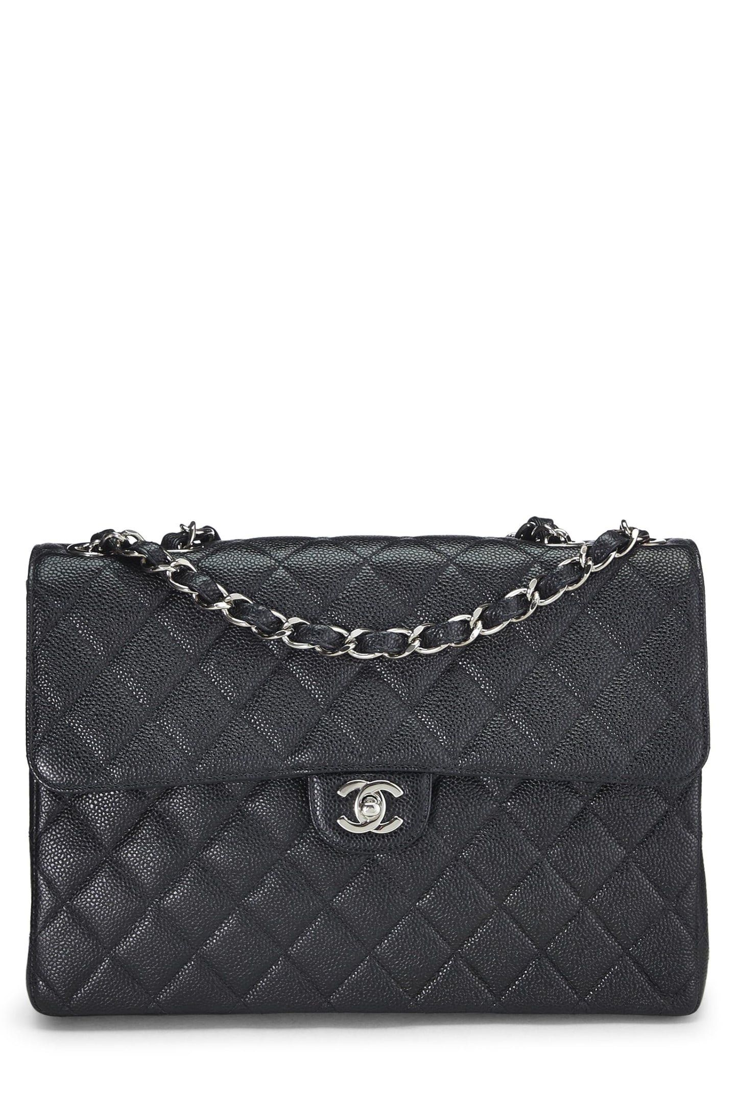 Chanel,  Black Quilted Caviar Half Flap Jumbo, Black