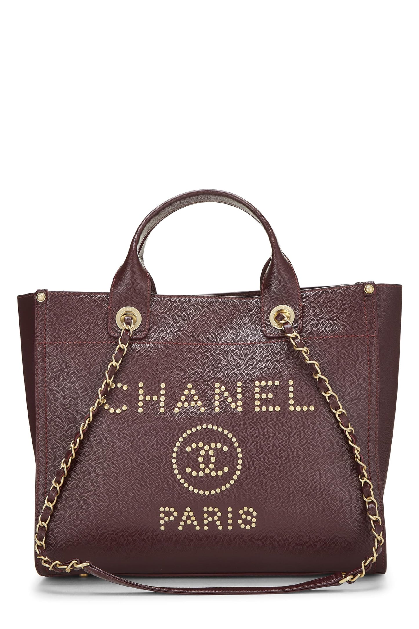 Chanel,  Burgundy Caviar Studded Deauville Shopper Small, Burgundy