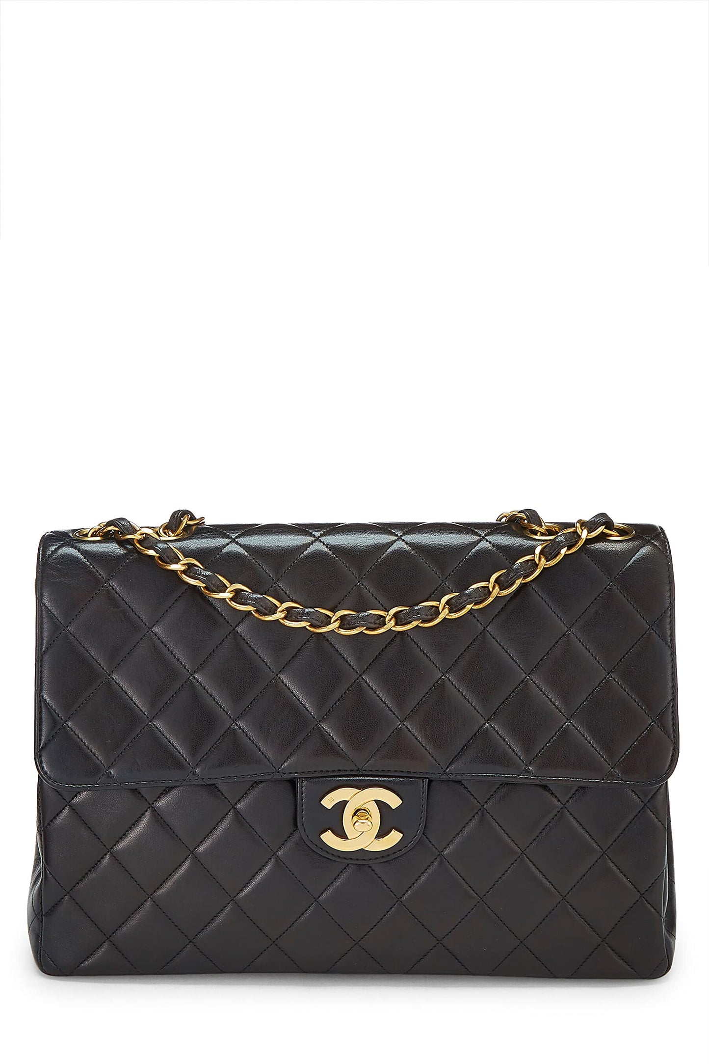 Chanel,  Black Quilted Lambskin Half Flap Jumbo, Black