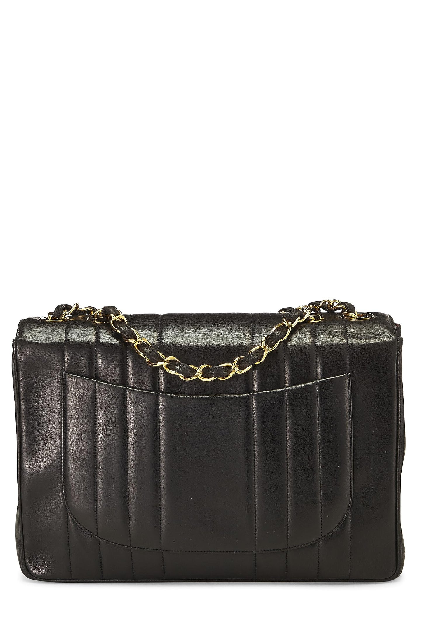 Chanel,  Black Vertical Lambskin Half Flap Jumbo, Black