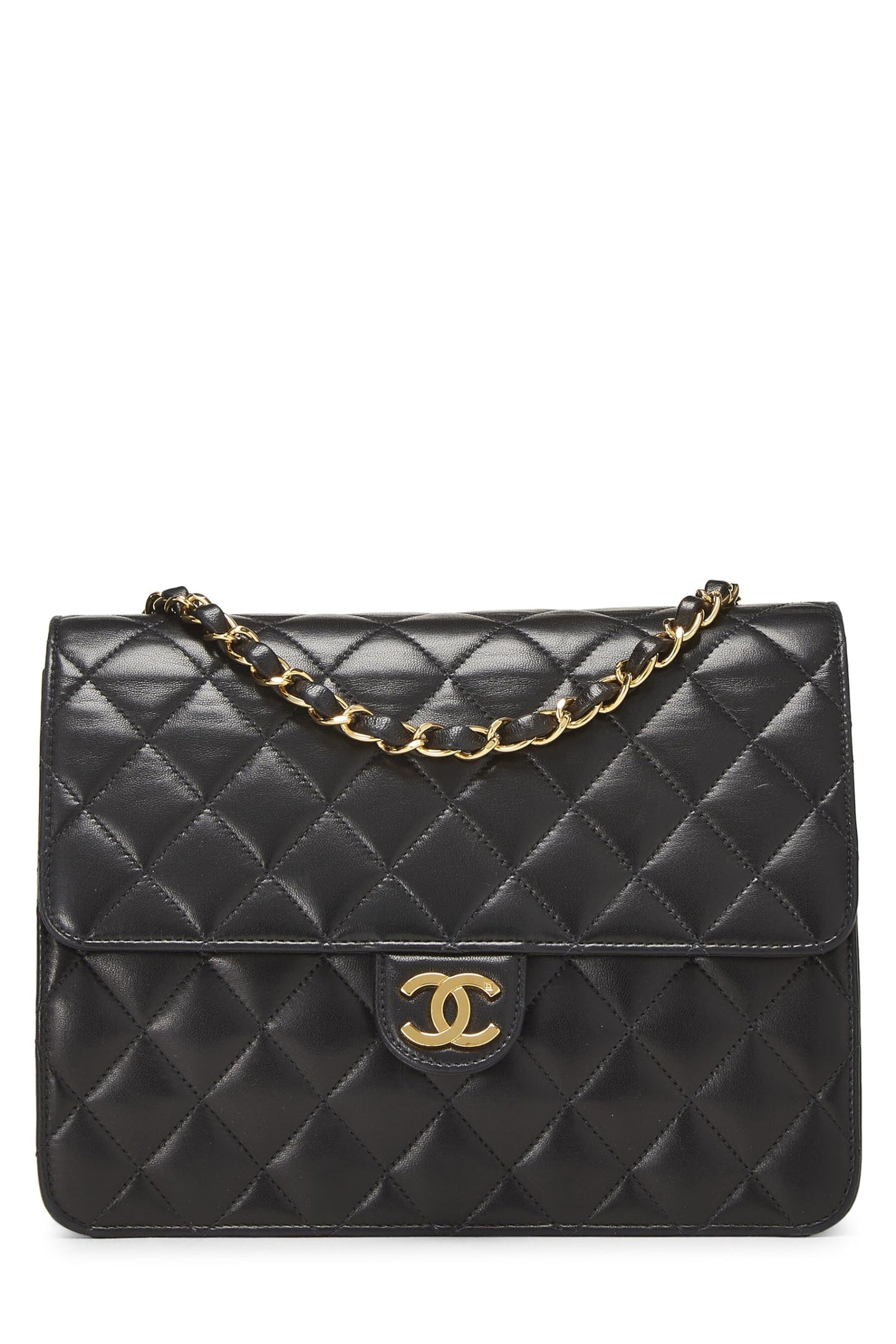 Chanel,  Black Quilted Lambskin Ex Flap Small, Black