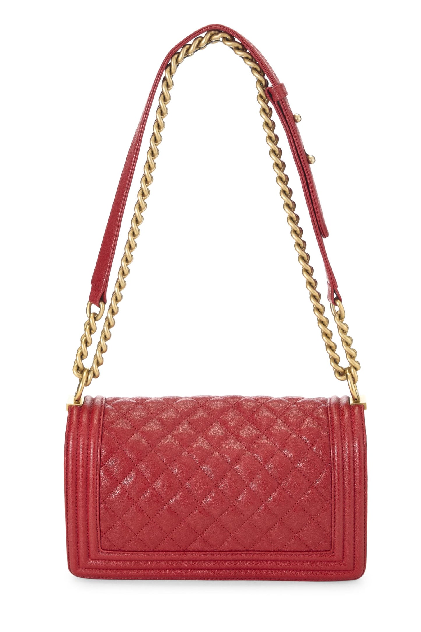 Chanel,  Red Quilted Caviar Boy Bag Medium, Red