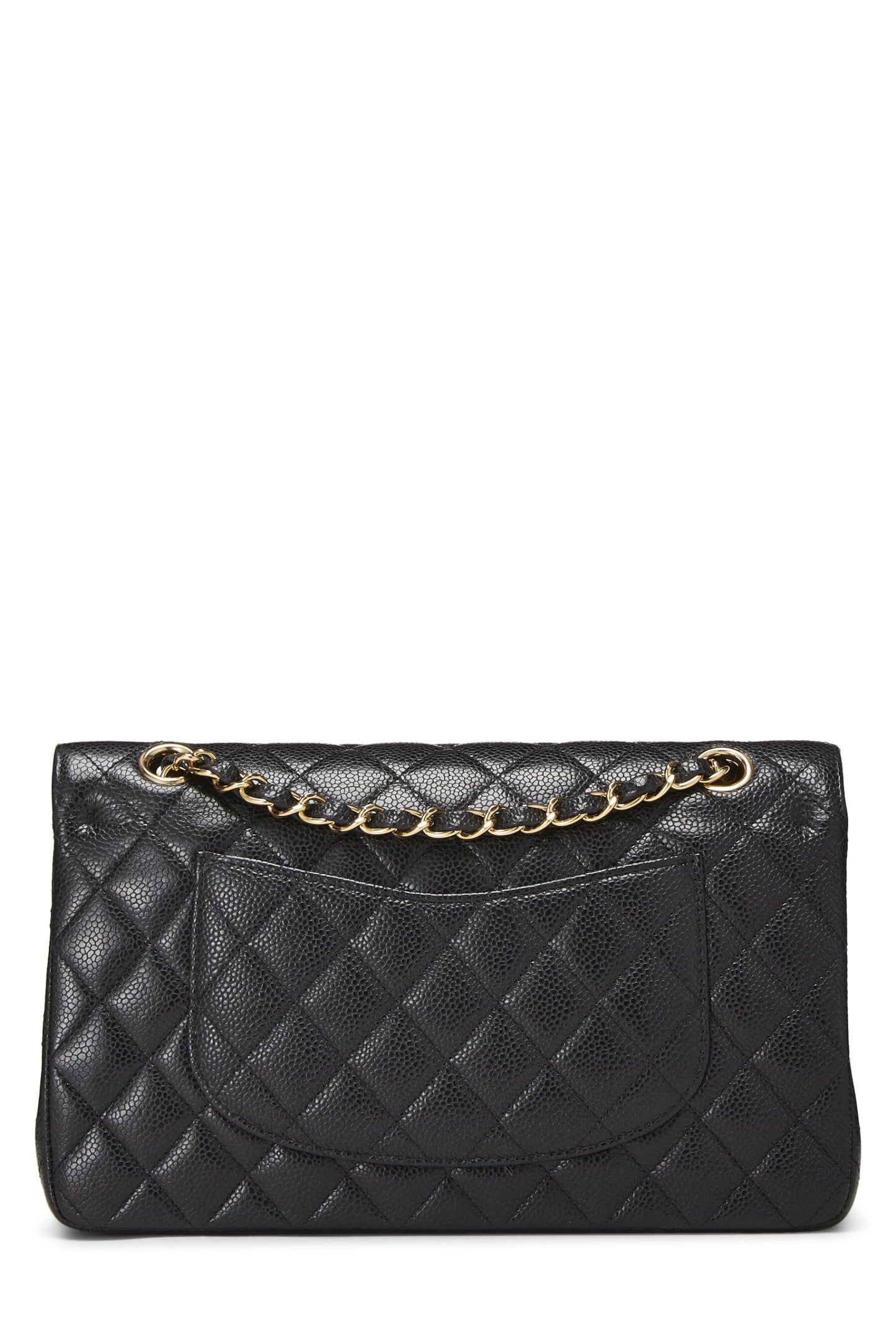 Chanel,  Black Quilted Caviar Classic Double Flap Medium, Black