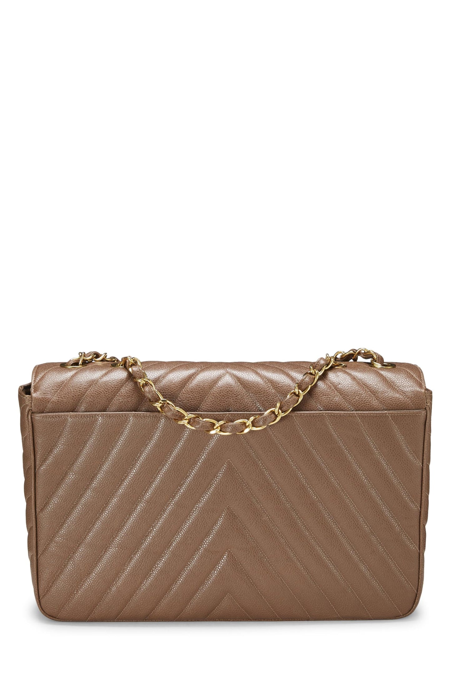 Chanel,  Brown Chevron Caviar Half Flap Maxi, Brown