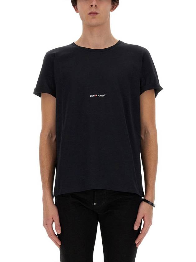 Luxury Saint Laurent Men's Small Logo Short Sleeve T-Shirt Black