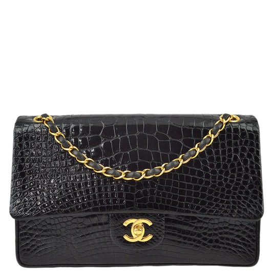 Chanel * Black Crocodile Medium Classic Double Flap Shoulder Bag