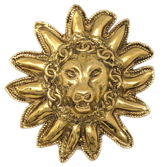 Chanel Lion Brooch Pin Gold 1133