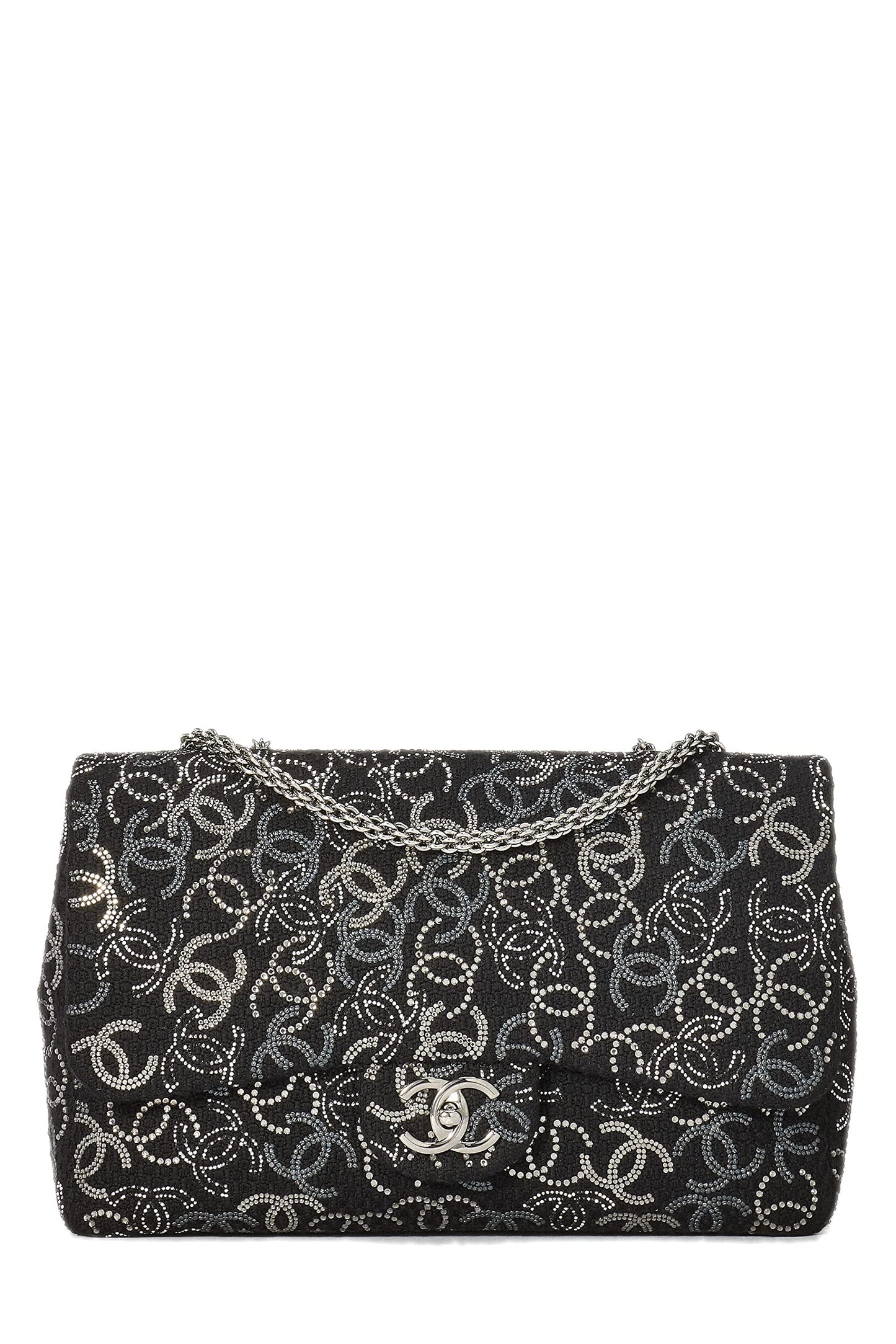 Chanel,  Paris-Shanghai Black Tweed Crystal 'CC' Half Flap Jumbo, Black