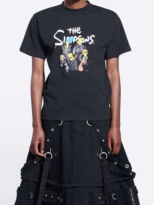 Luxury Balenciaga WoMen's The Simpsons Printing Small Fit Short Sleeve T-Shirt Black
