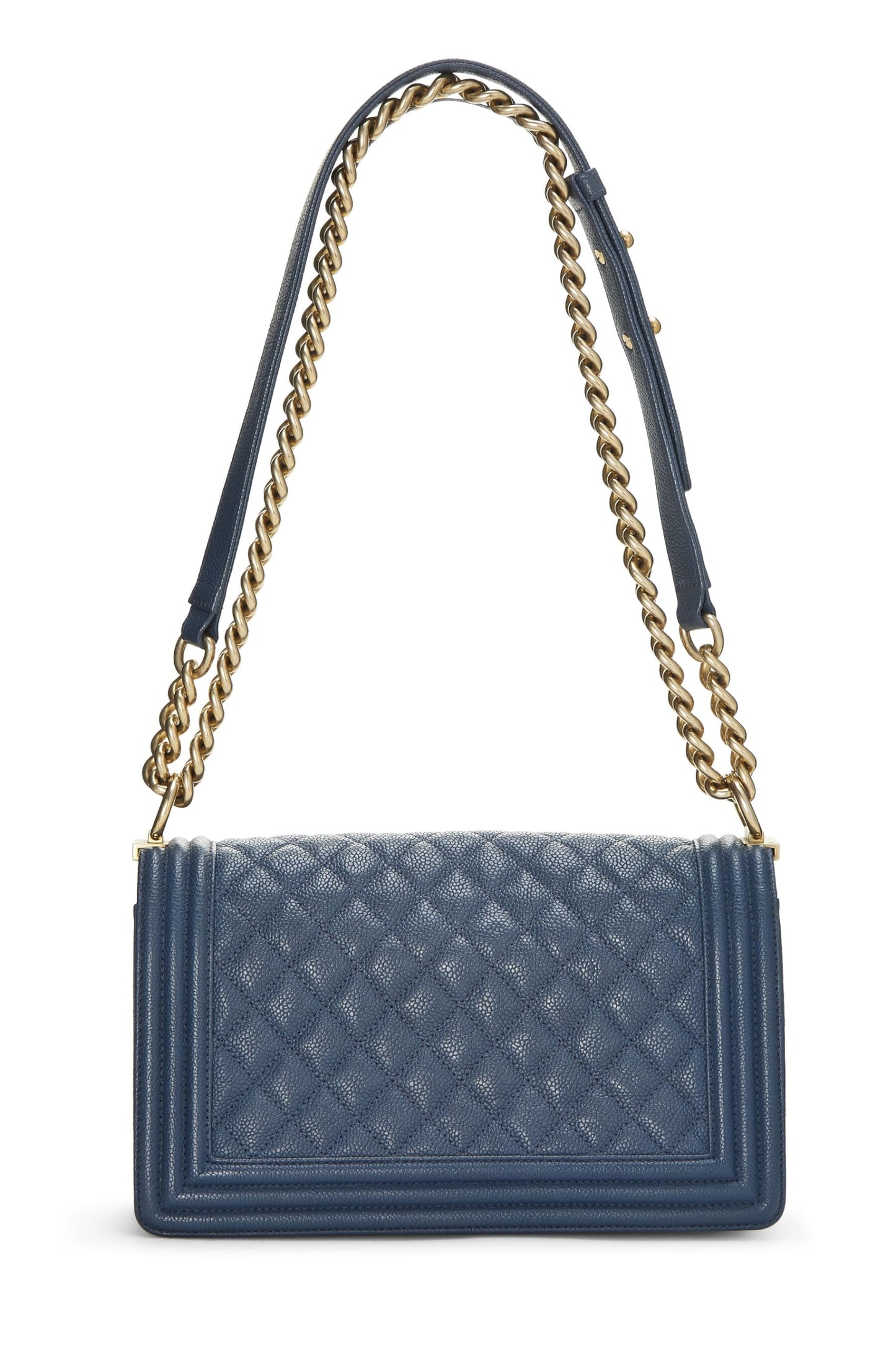 Chanel,  Blue Quilted Caviar Boy Bag Medium, Blue