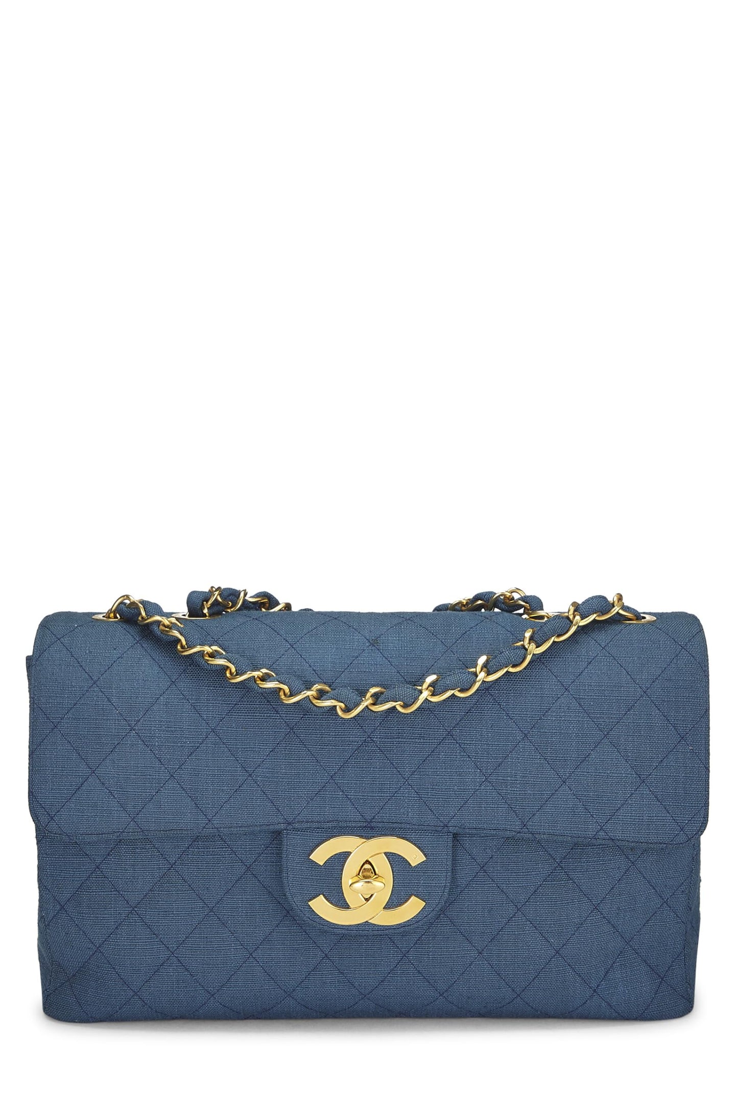 Chanel,  Blue Linen Half Flap Maxi, Blue