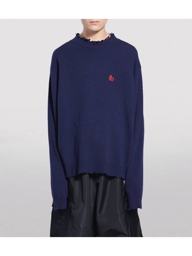 Luxury Balenciaga B Logo Knit Top Navy