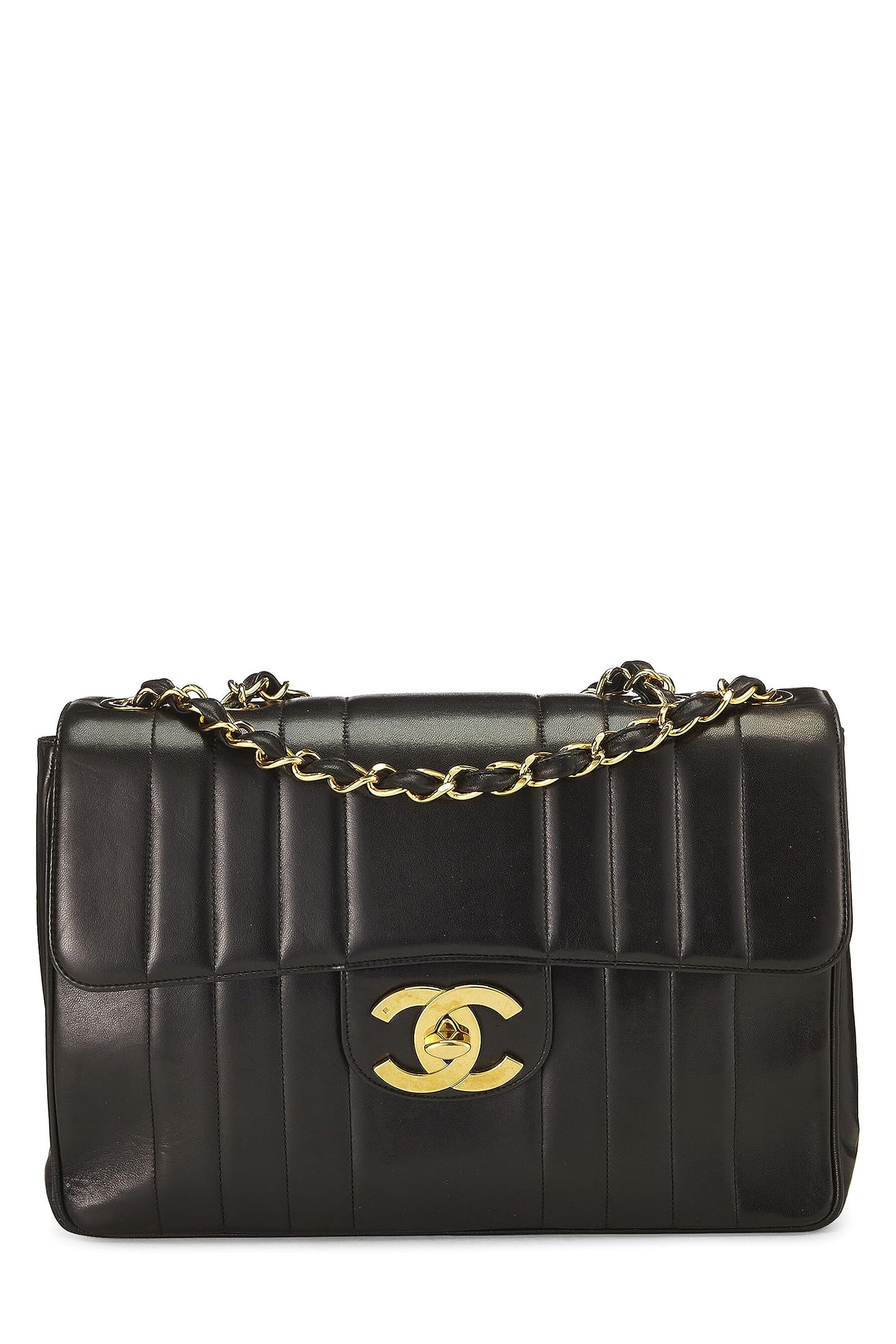 Chanel,  Black Vertical Lambskin Half Flap Jumbo, Black