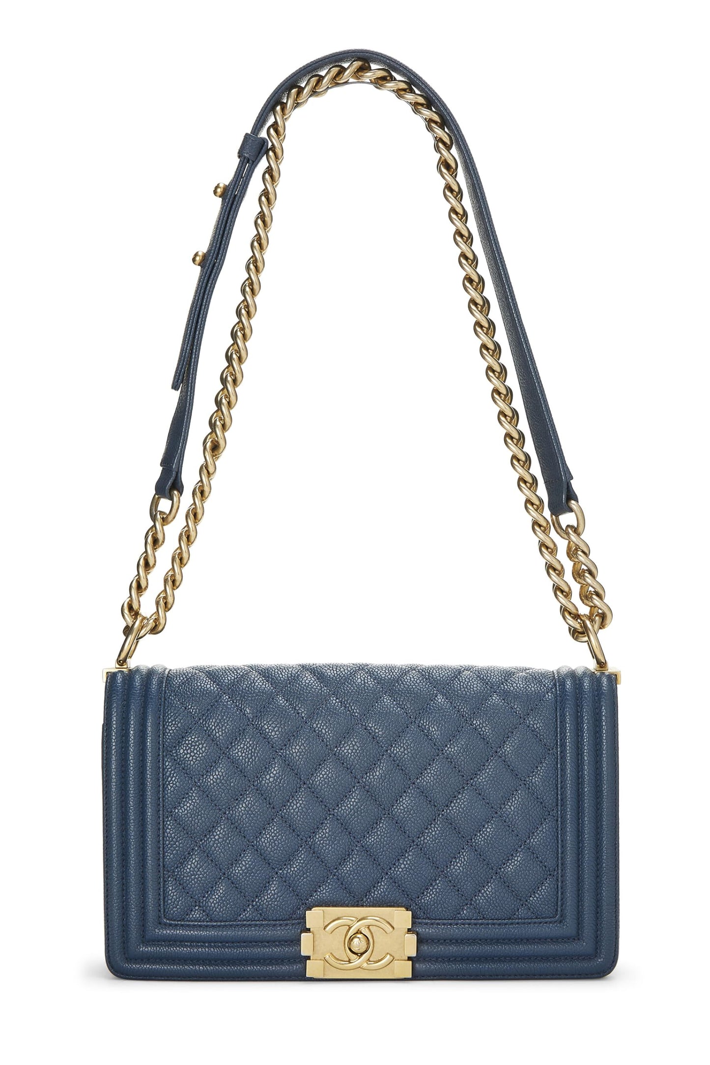 Chanel,  Blue Quilted Caviar Boy Bag Medium, Blue