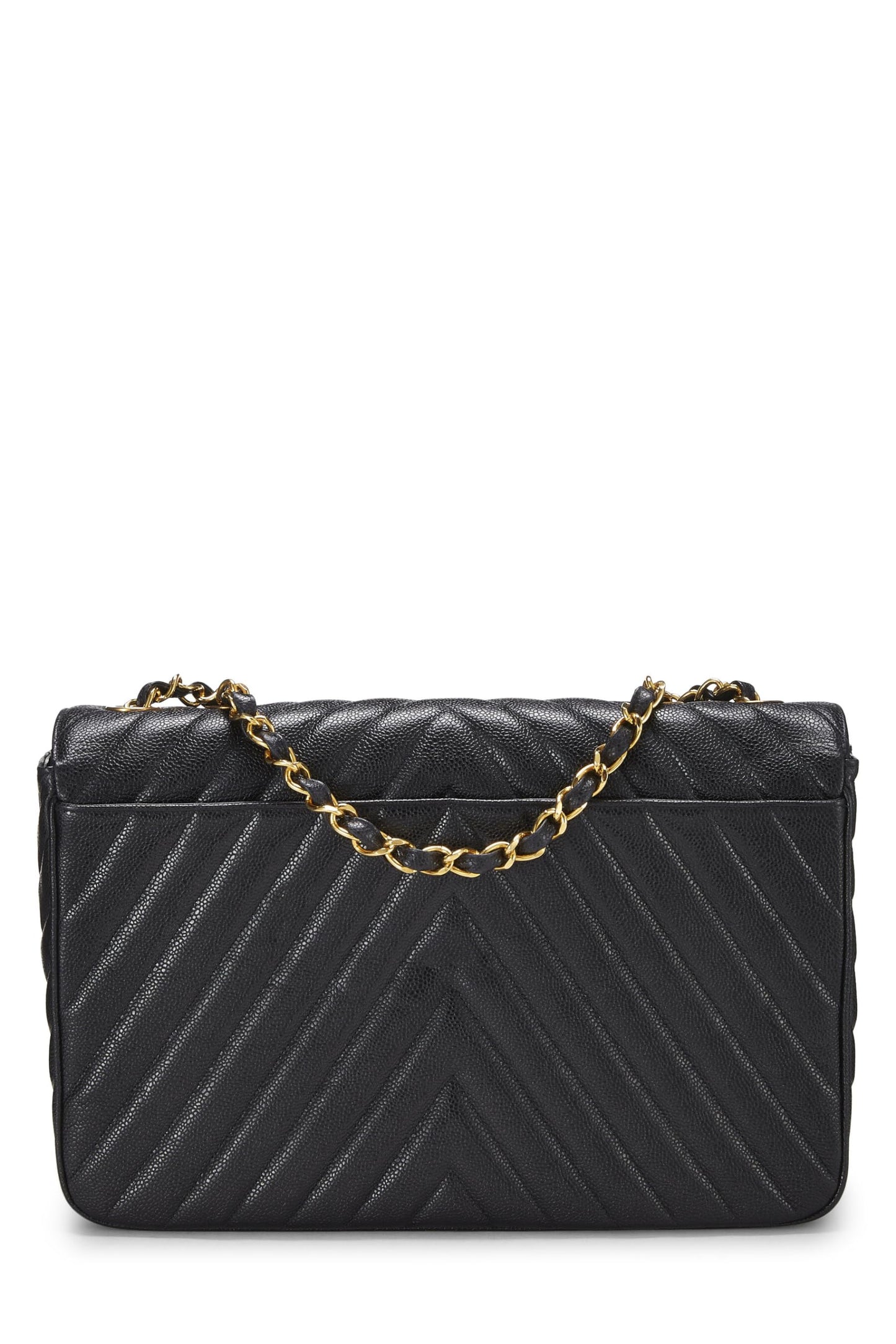 Chanel,  Black Chevron Caviar Half Flap Maxi, Black