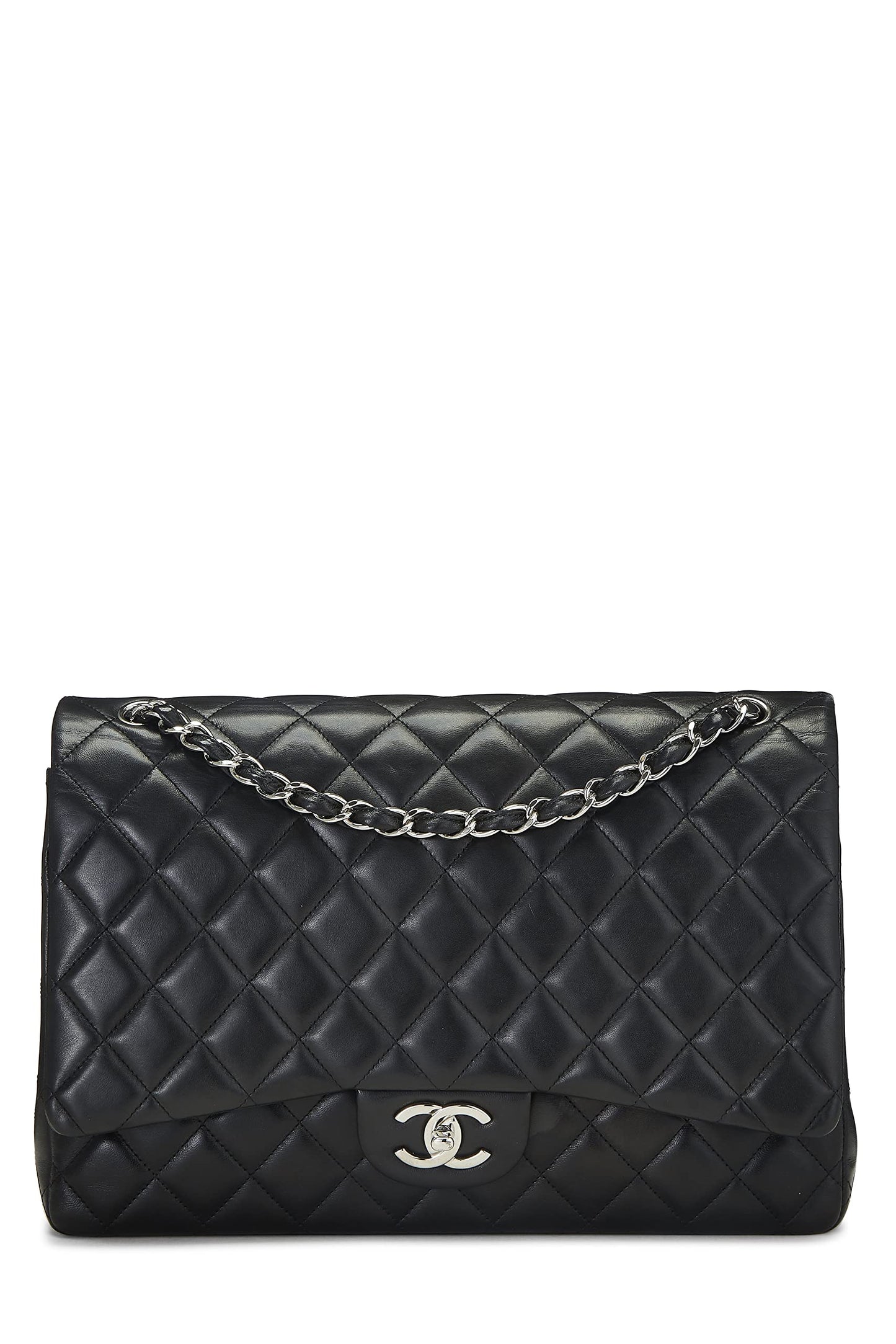 Chanel,  Black Quilted Lambskin New Classic Double Flap Maxi, Black
