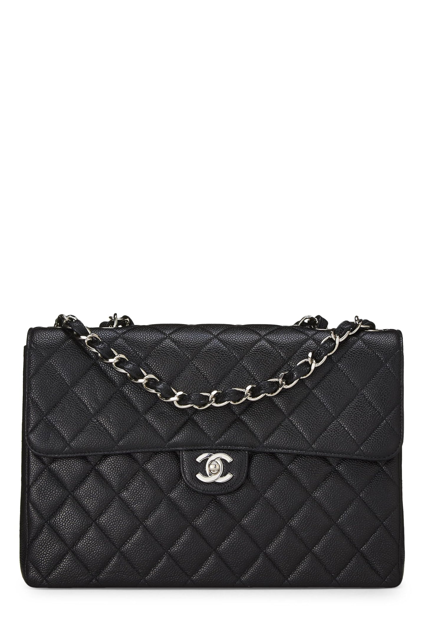 Chanel,  Black Quilted Caviar Half Flap Jumbo, Black