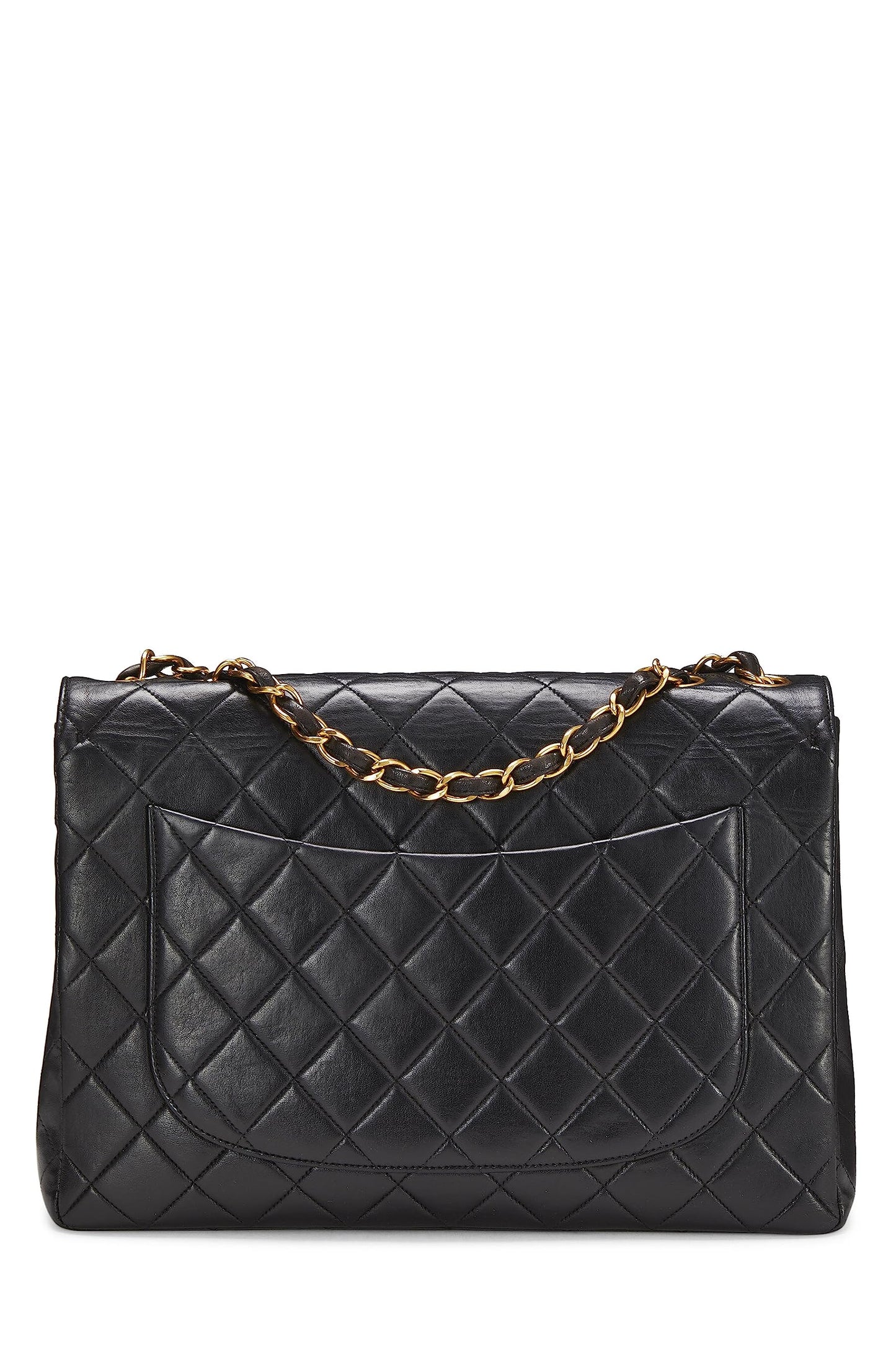 Chanel,  Black Quilted Lambskin Half Flap Jumbo, Black