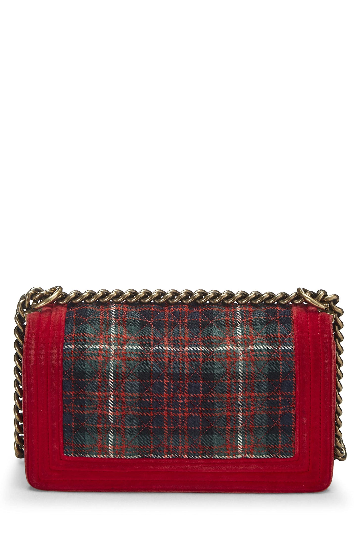 Chanel,  Paris-Edinburgh Red Tartan Velvet Boy Bag Medium, Red