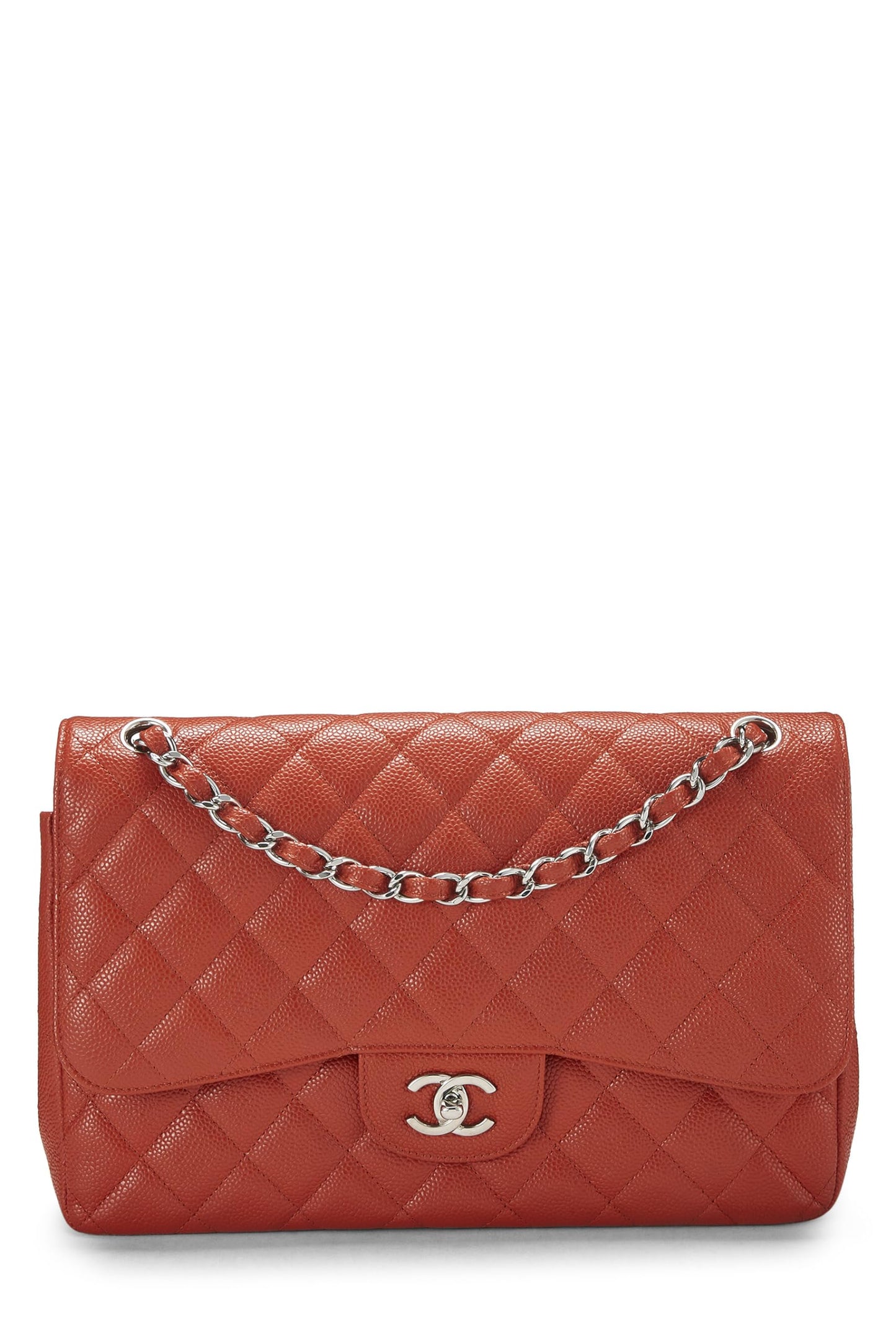 Chanel,  Orange Quilted Caviar New Classic Double Flap Jumbo, Orange