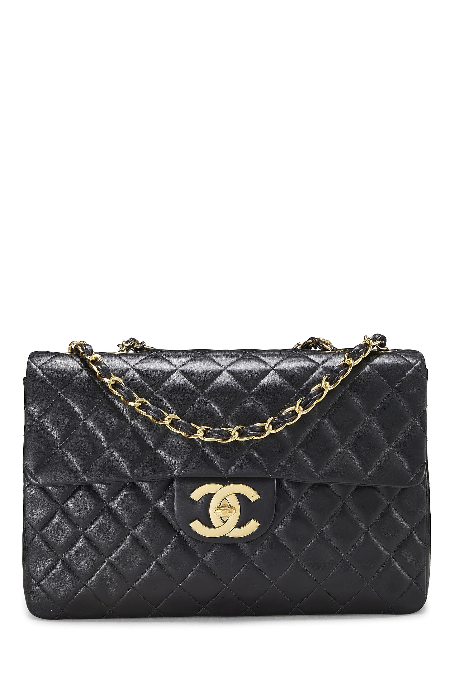 Chanel,  Black Quilted Lambskin Half Flap Maxi, Black