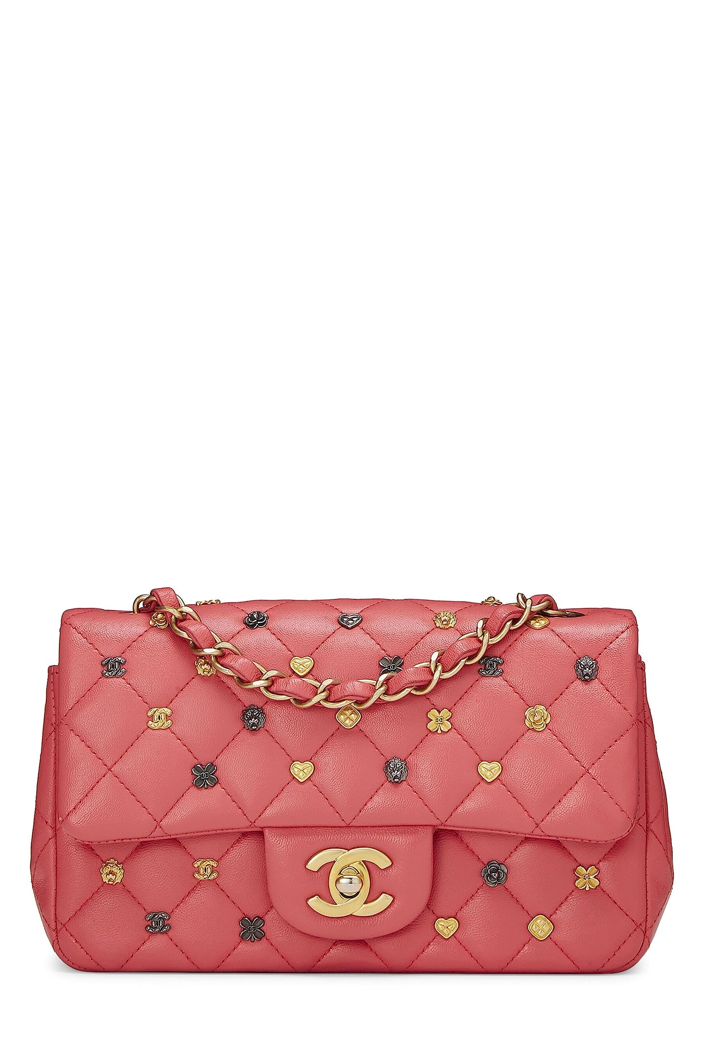 Chanel,  Pink Lambskin Lucky Charm Rectangular Flap Mini, Pink