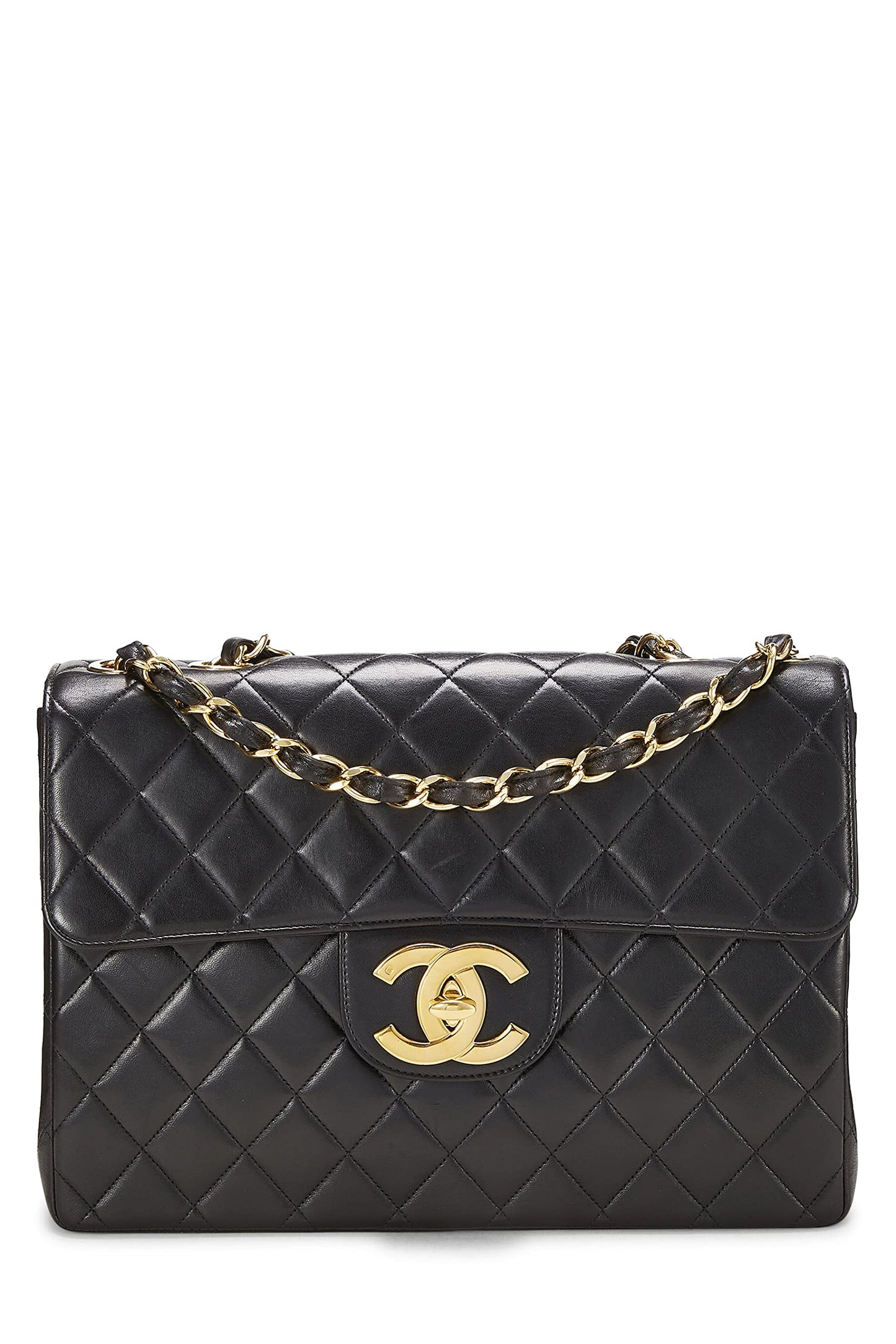 Chanel,  Black Quilted Lambskin Half Flap Jumbo, Black