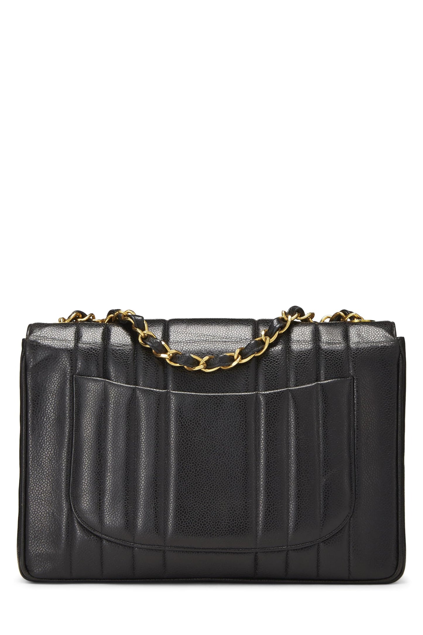 Chanel,  Black Caviar Vertical Half Flap Jumbo, Black