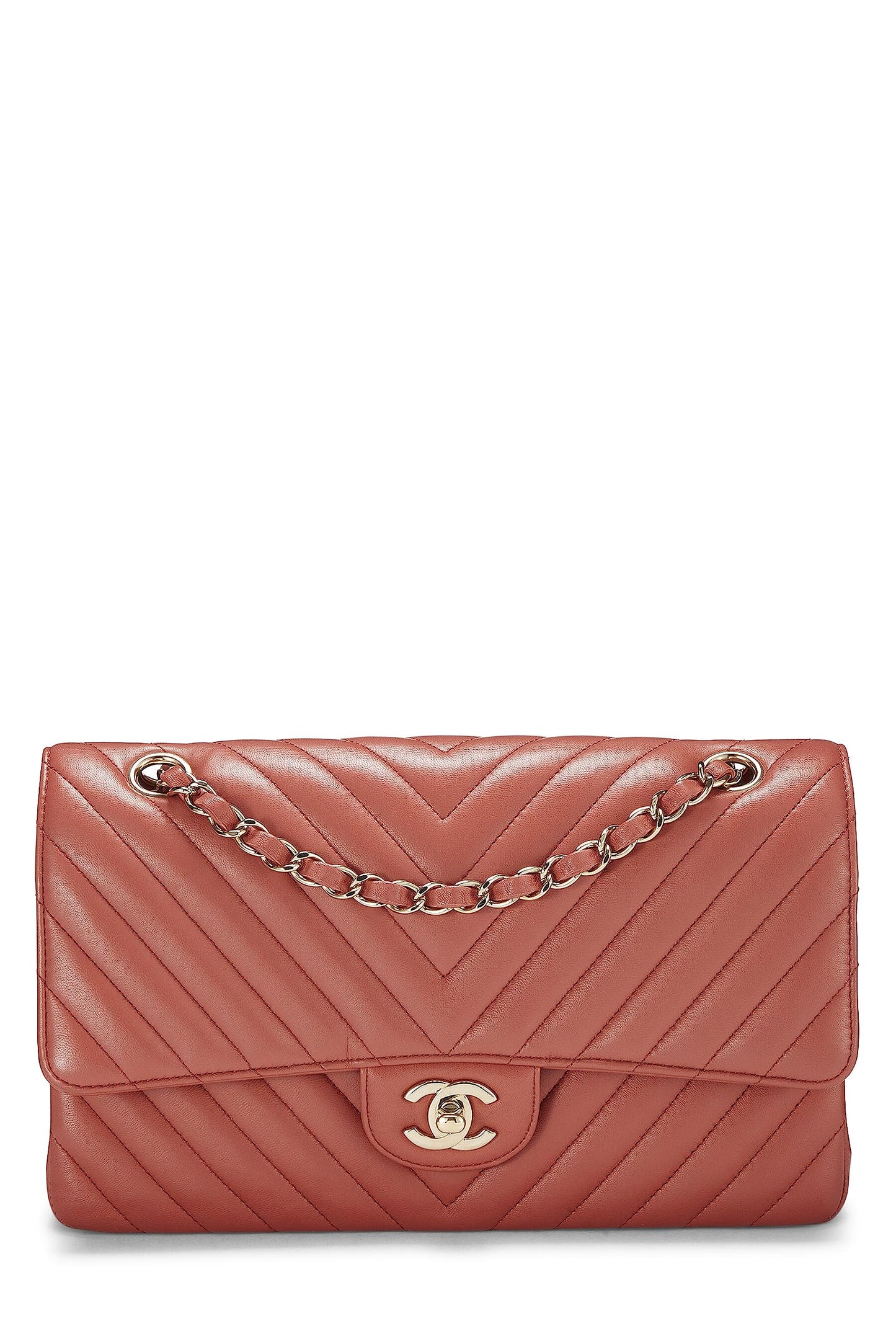 Chanel,  Orange Chevron Lambskin Classic Double Flap Medium, Orange
