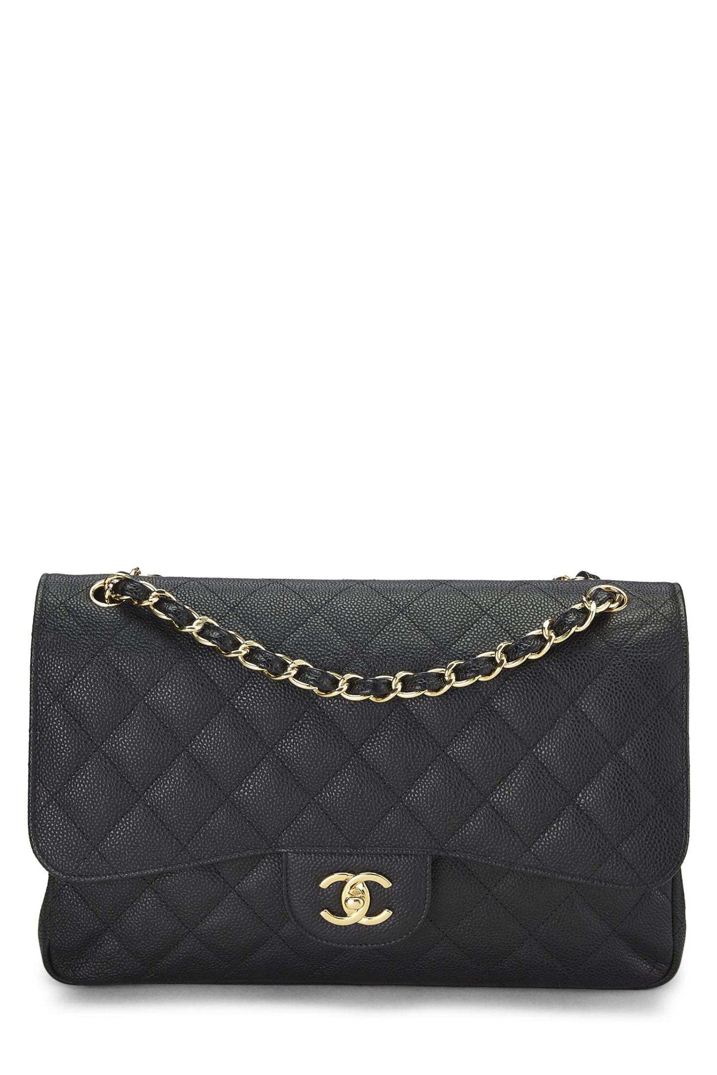 Chanel,  Black Quilted Caviar New Classic Double Flap Jumbo, Black