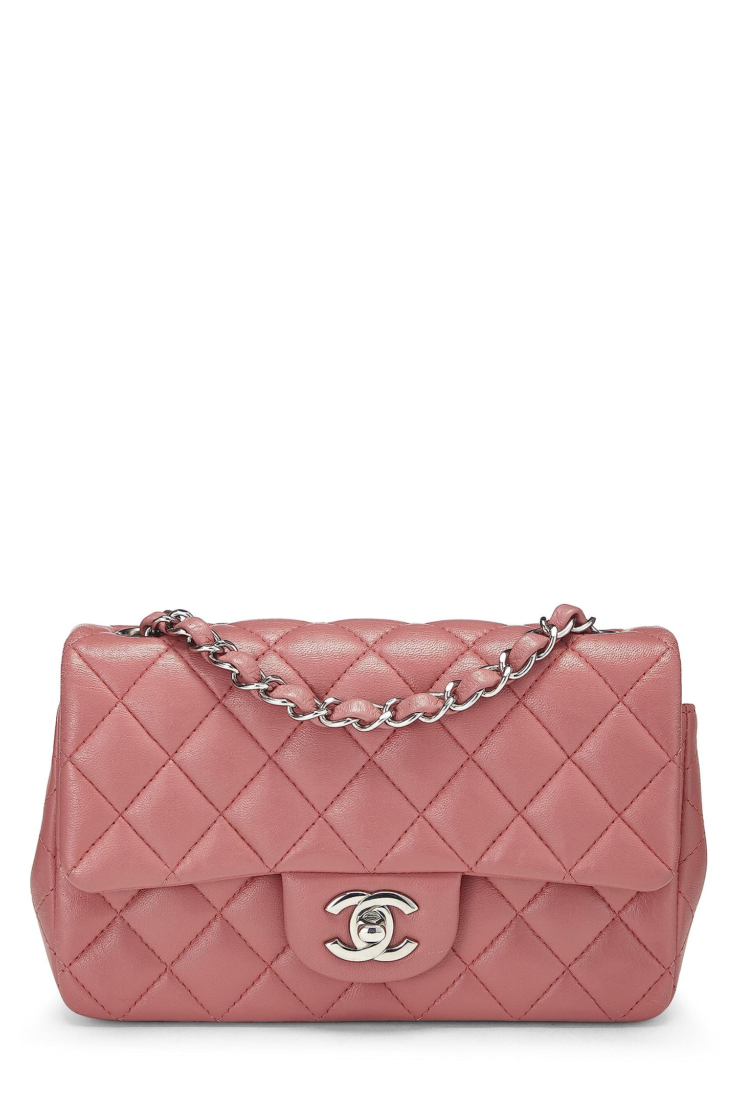 Chanel,  Pink Quilted Lambskin Rectangular Flap Mini, Pink