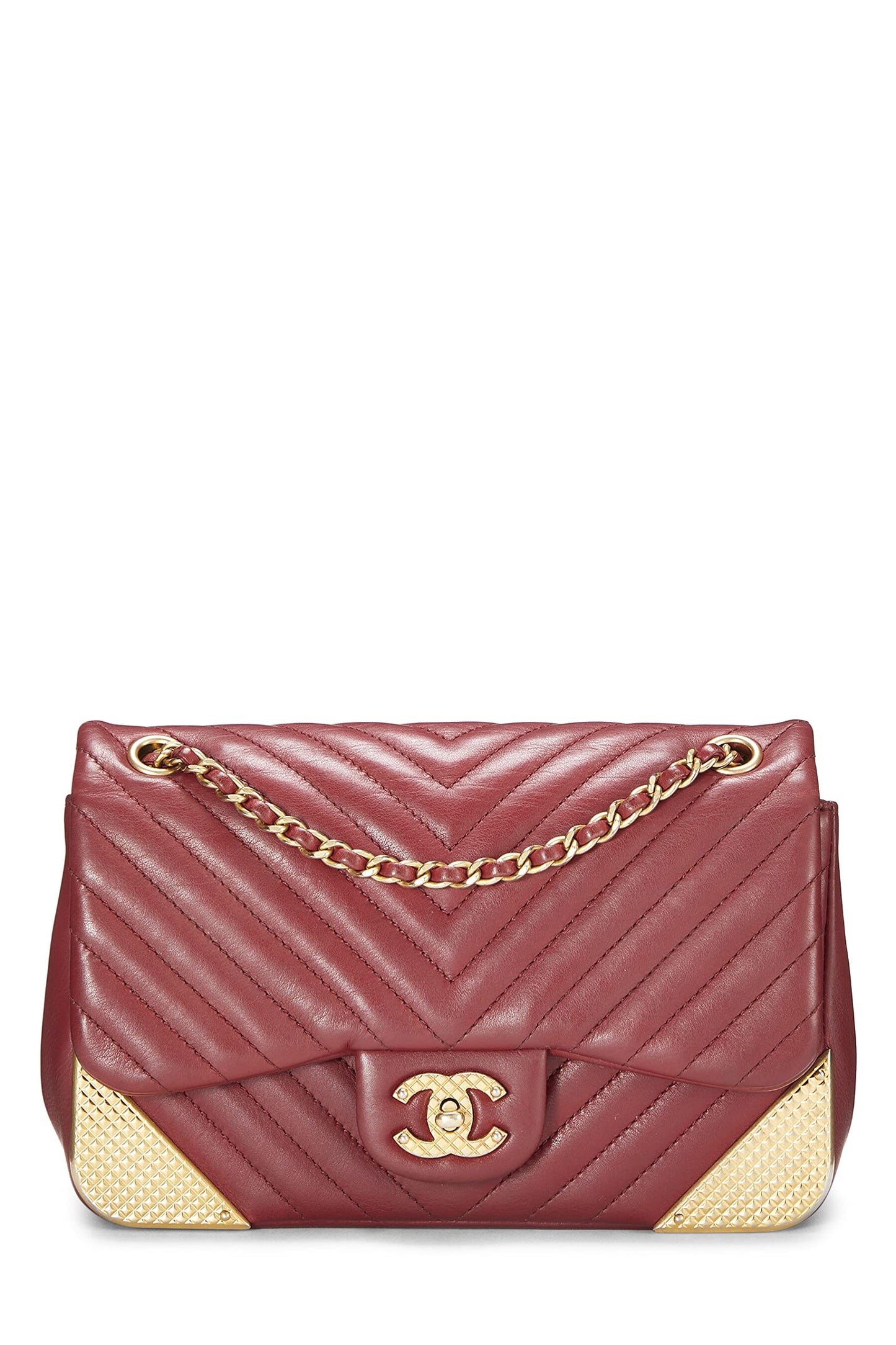 Chanel,  Paris-Cosmopolite Red Chevron Lambskin Rock the Corner Flap Bag Small, Red