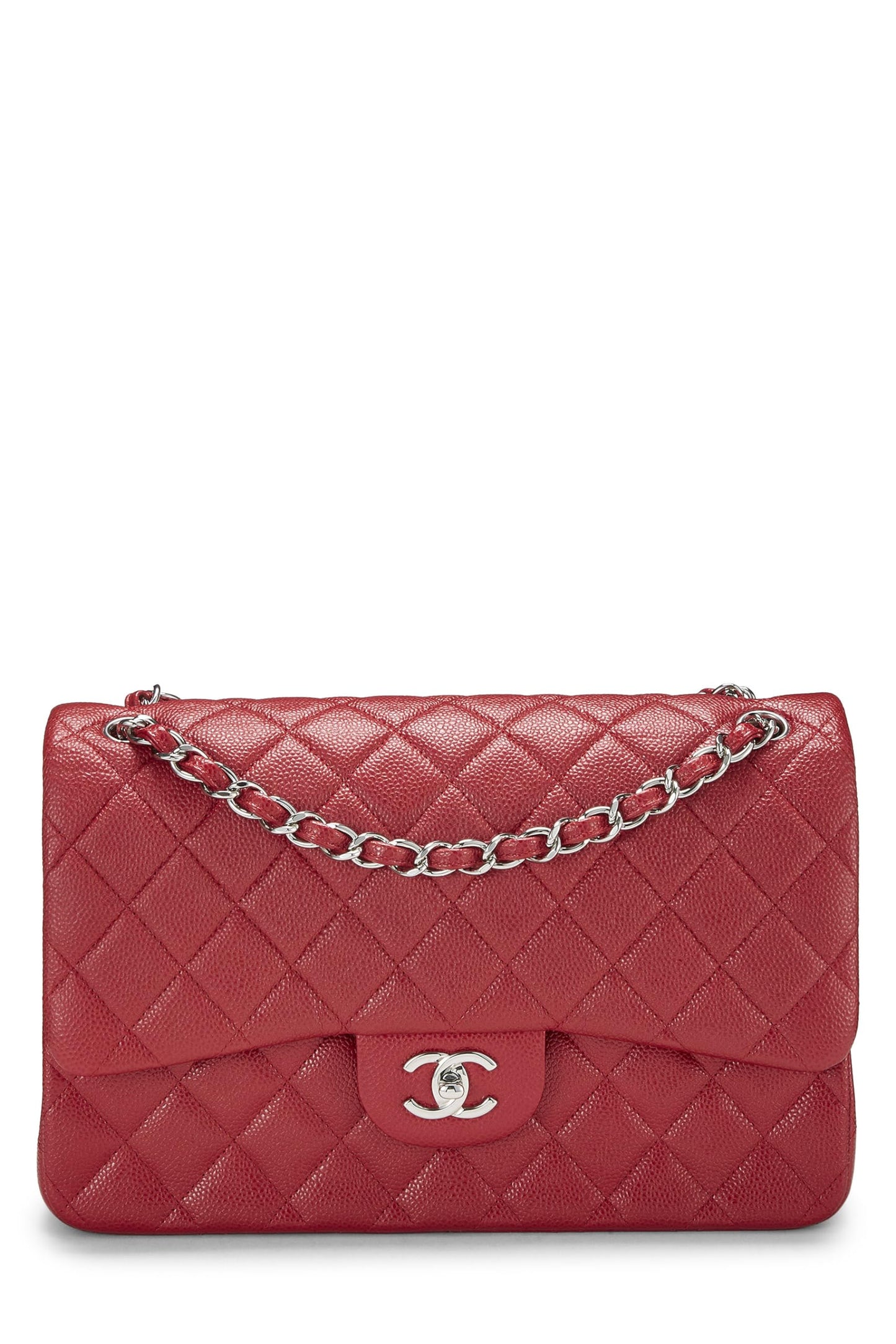 Chanel,  Red Quilted Caviar New Classic Double Flap Jumbo, Red