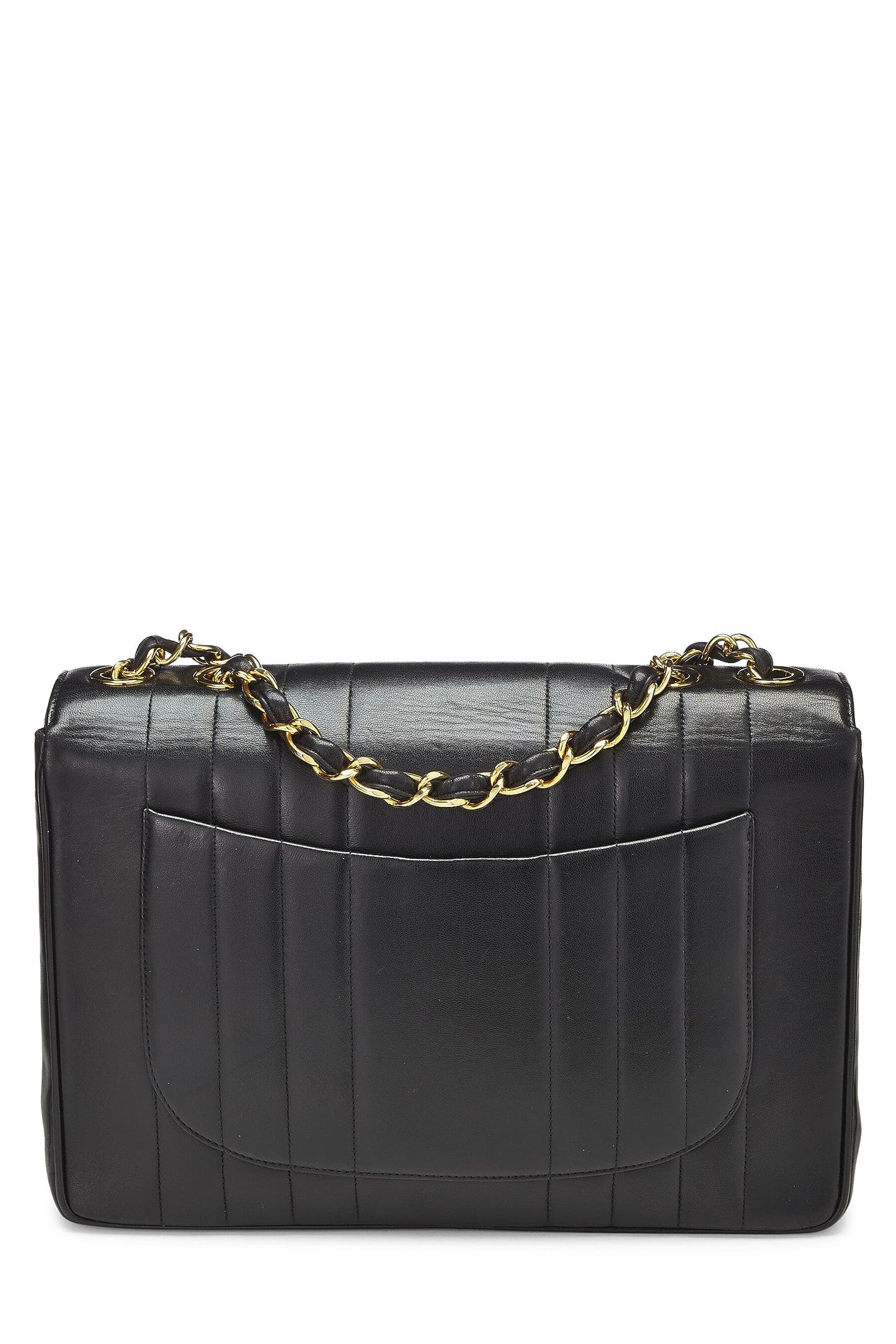 Chanel,  Black Vertical Lambskin Flap Jumbo, Black