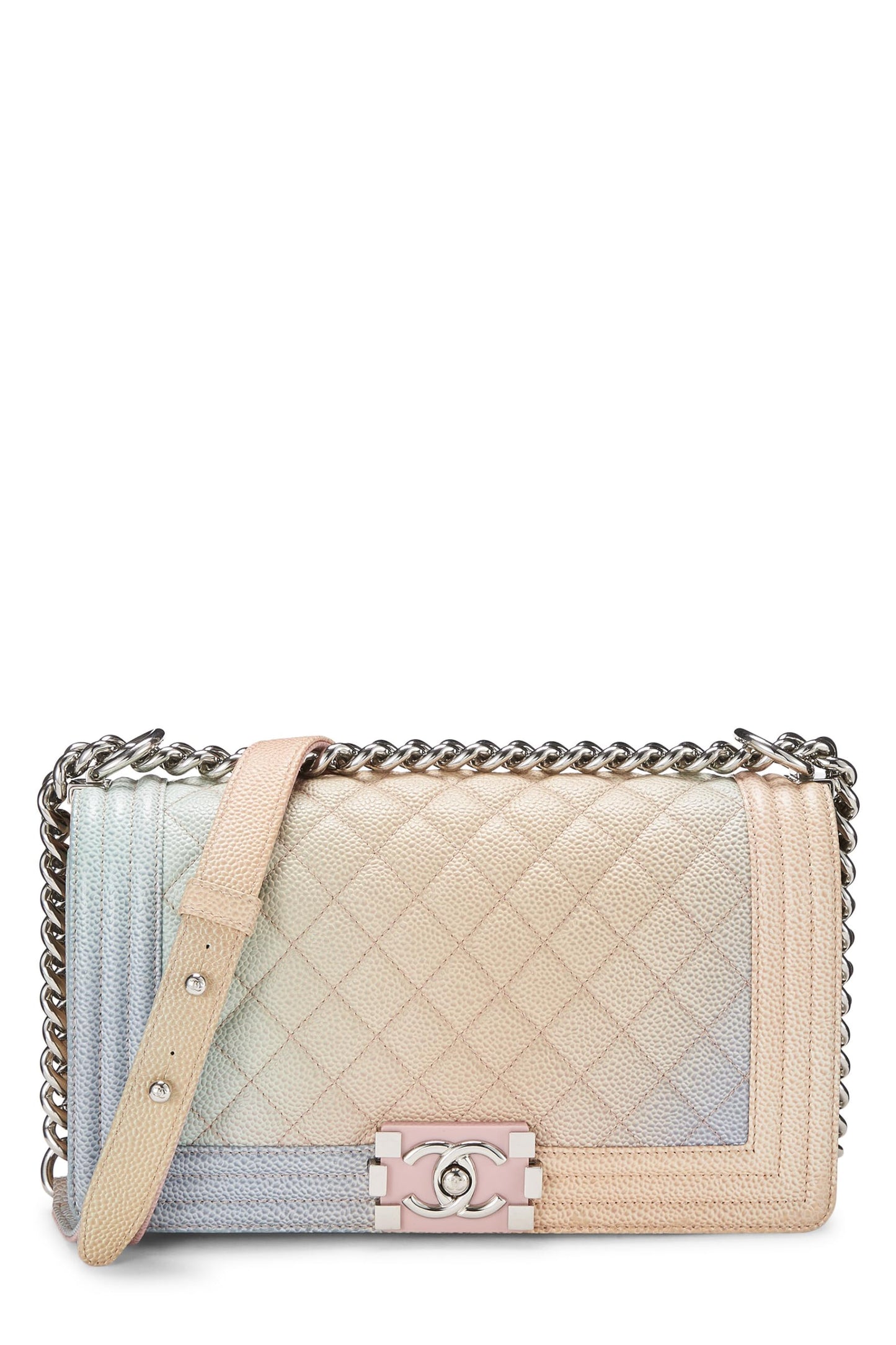 Chanel,  Rainbow Quilted Caviar Boy Bag Medium, Pink