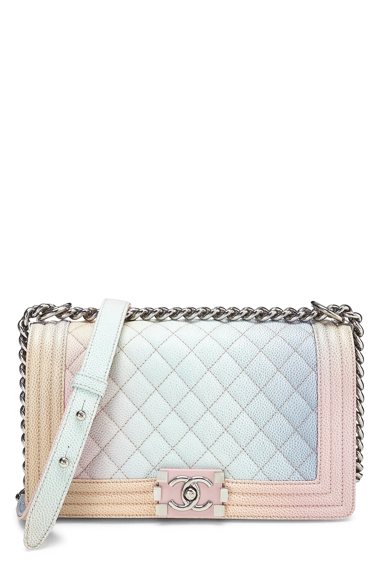 Chanel,  Rainbow Quilted Caviar Boy Bag Medium, Pink