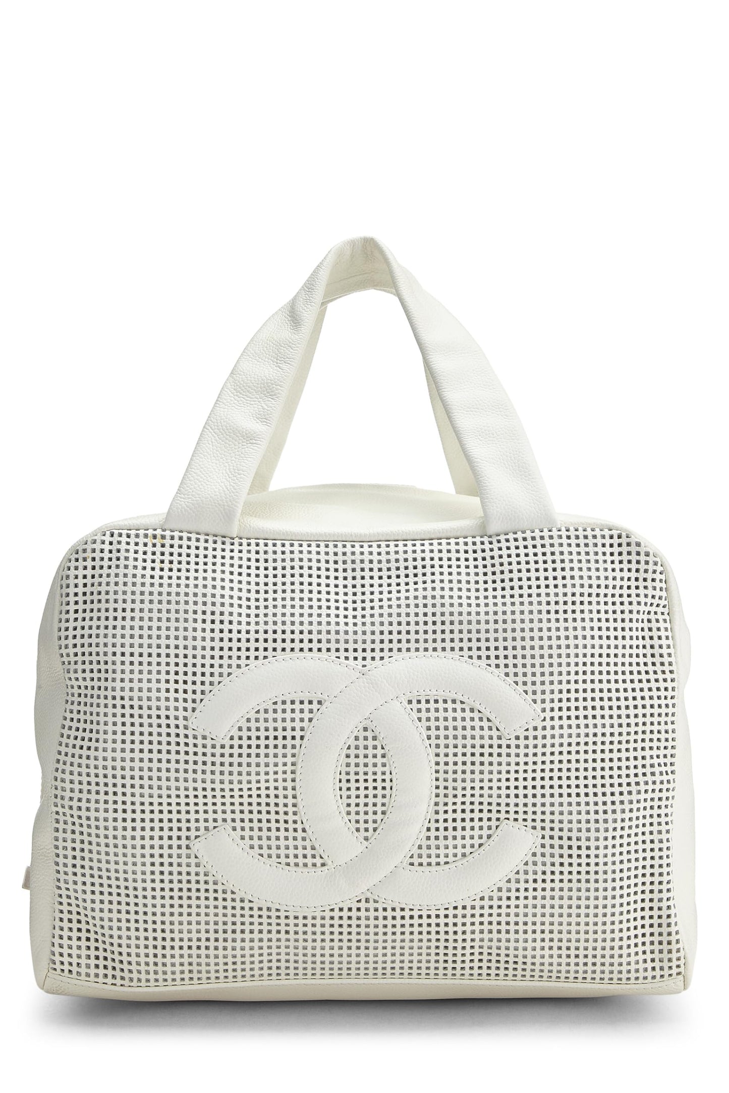 Chanel,  White Perforated Leather Bowler Small, White