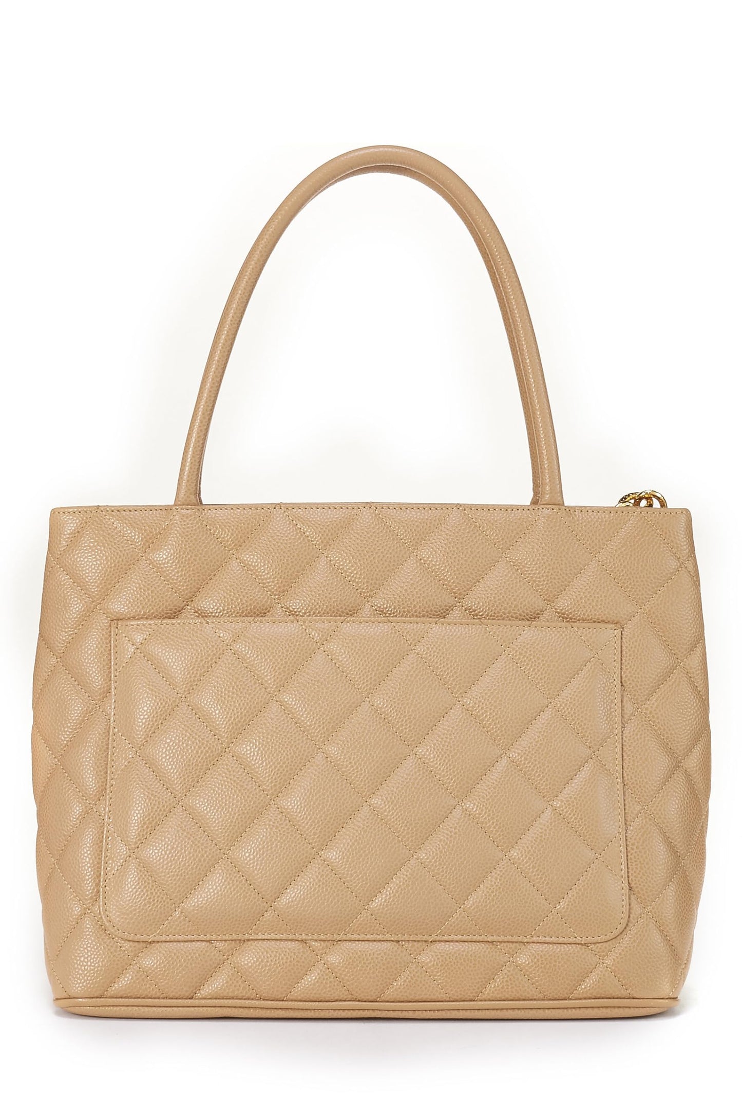 Chanel,  Beige Quilted Caviar Medallion Tote, Beige
