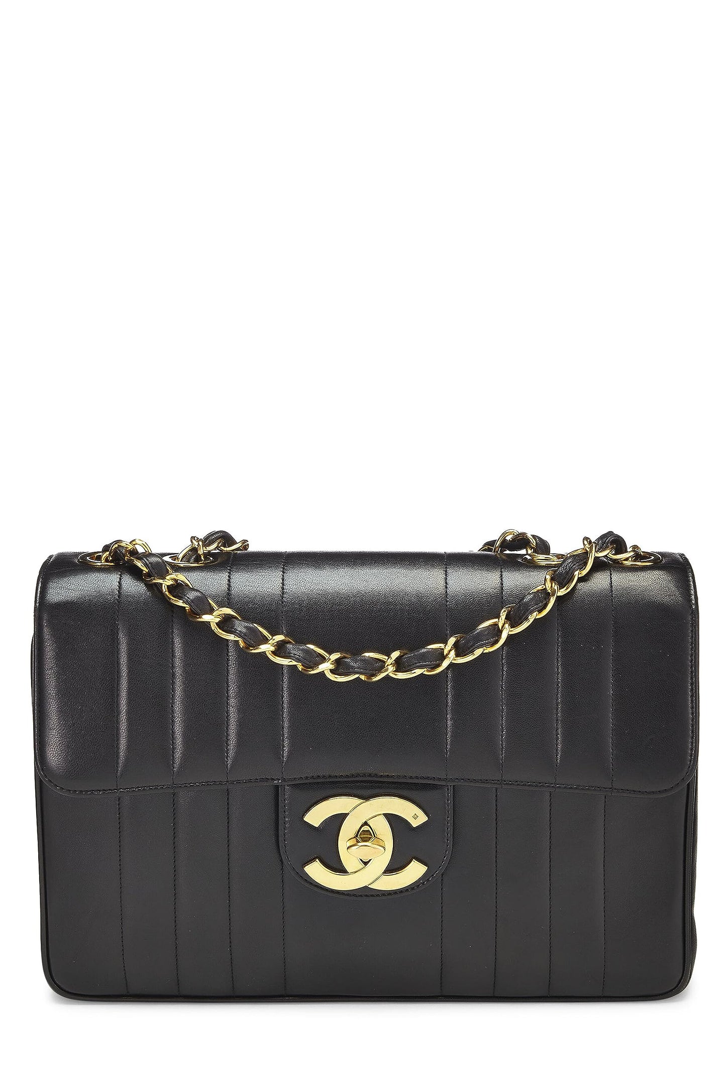 Chanel,  Black Vertical Lambskin Flap Jumbo, Black